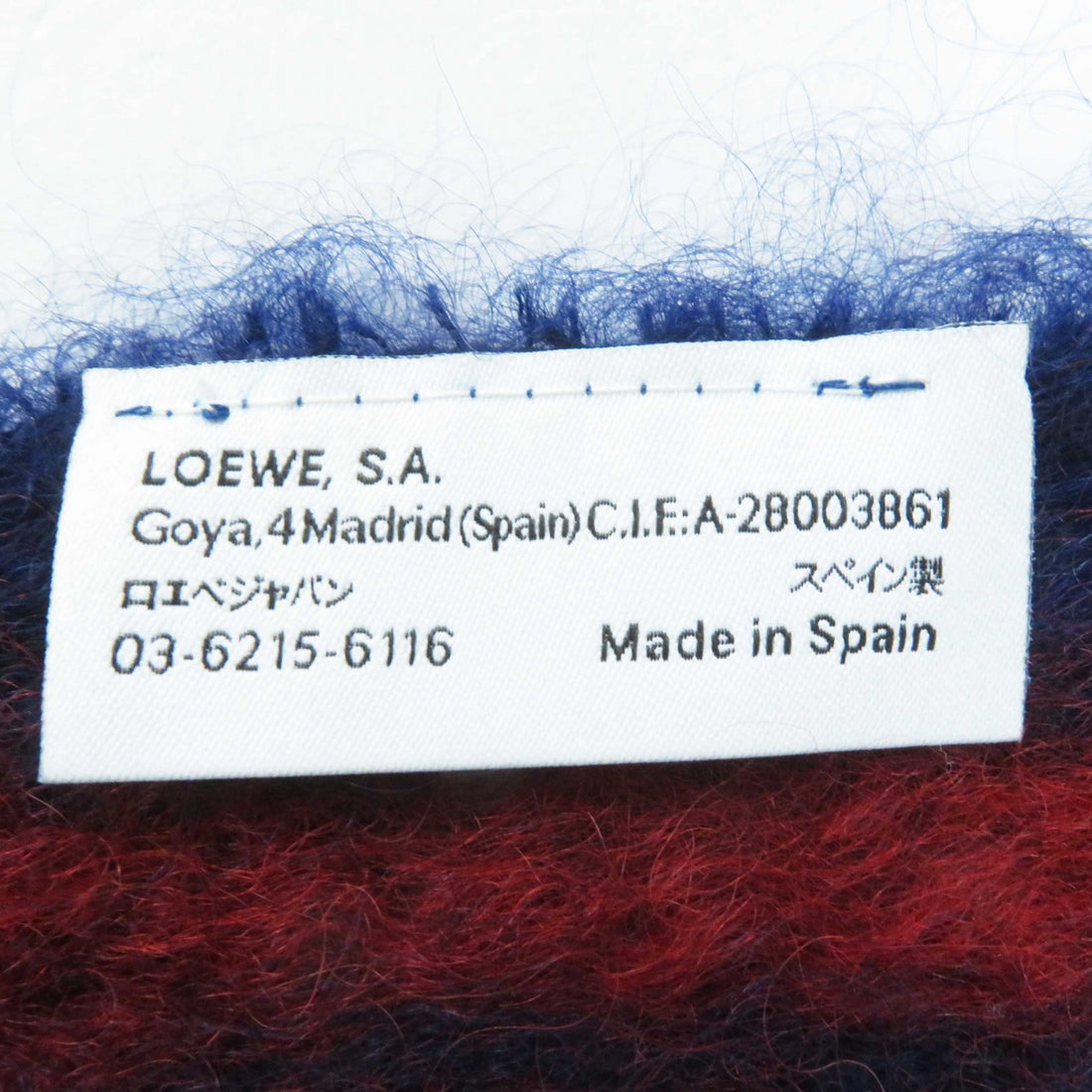 Loewe Mohair Wool Leather Scarf Navy Red