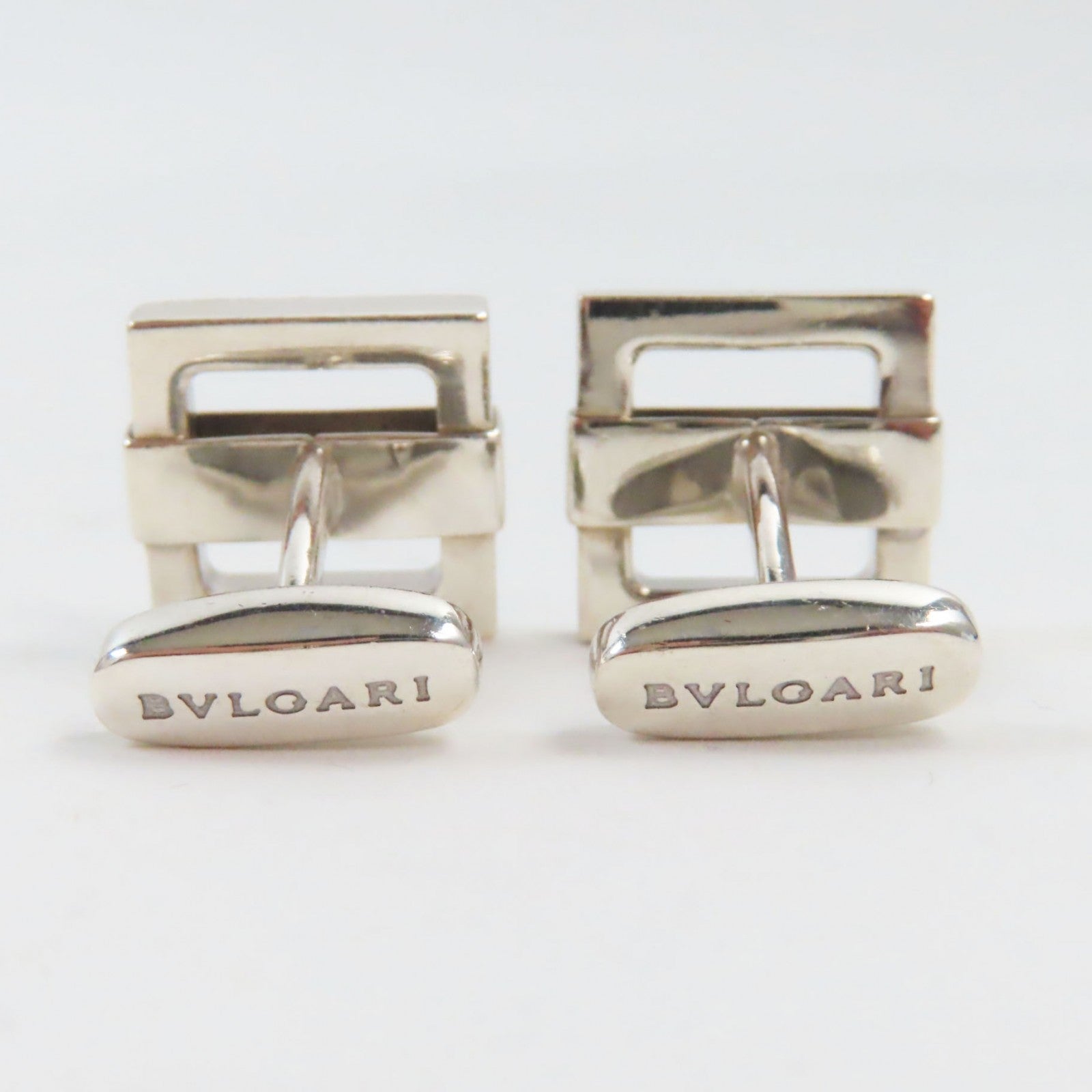 Bvlgari Silver Cufflinks SV925 Engraved Logo