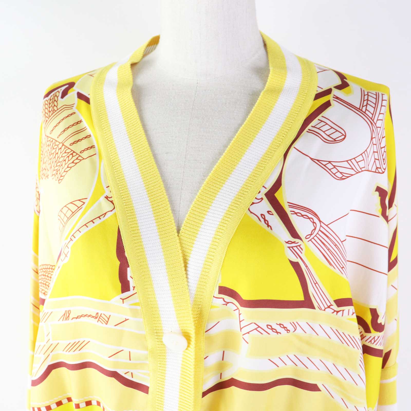 Hermes Silk Rayon Cardigan 40 Yellow