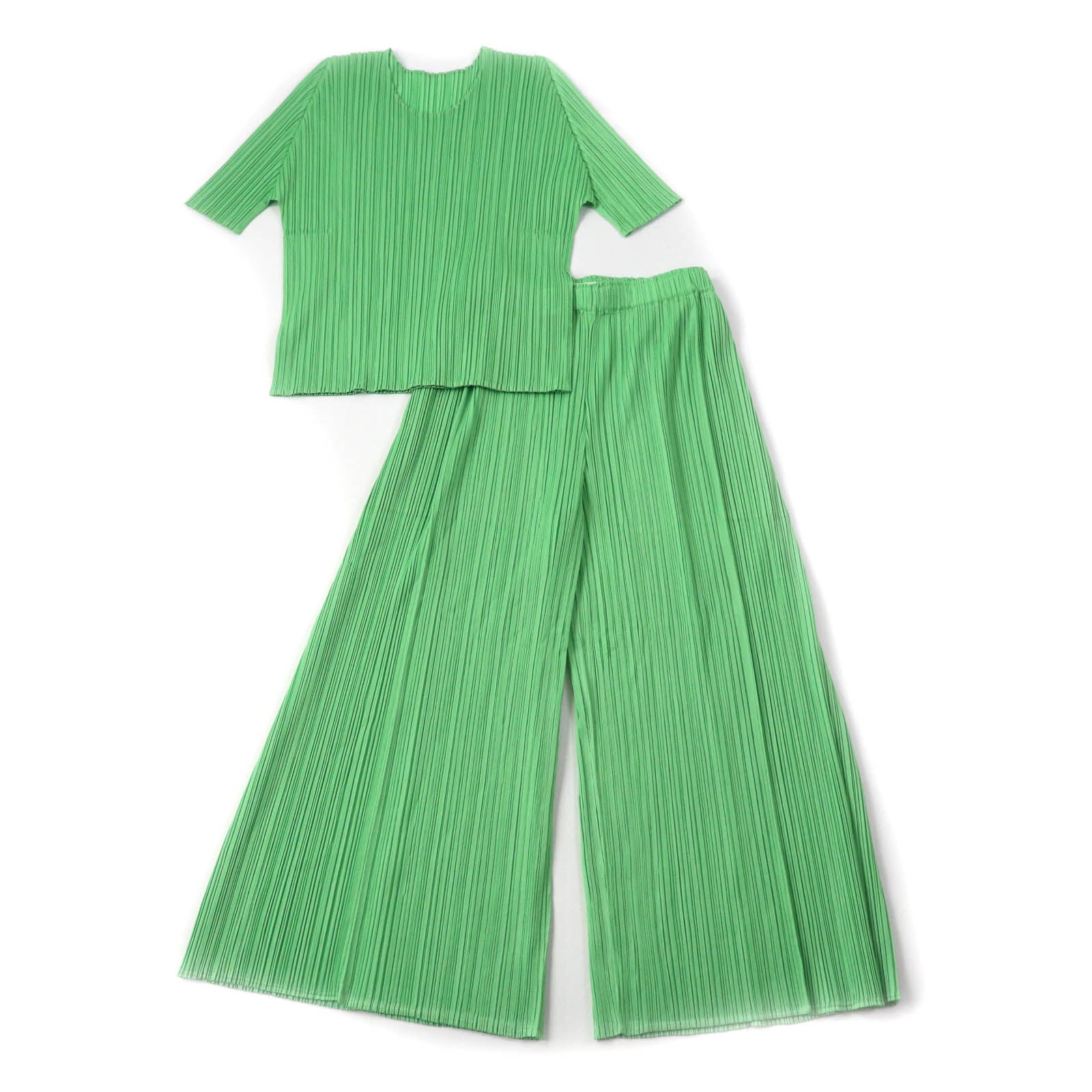 PLEATS PLEASE Polyester Top & Pants Set Green