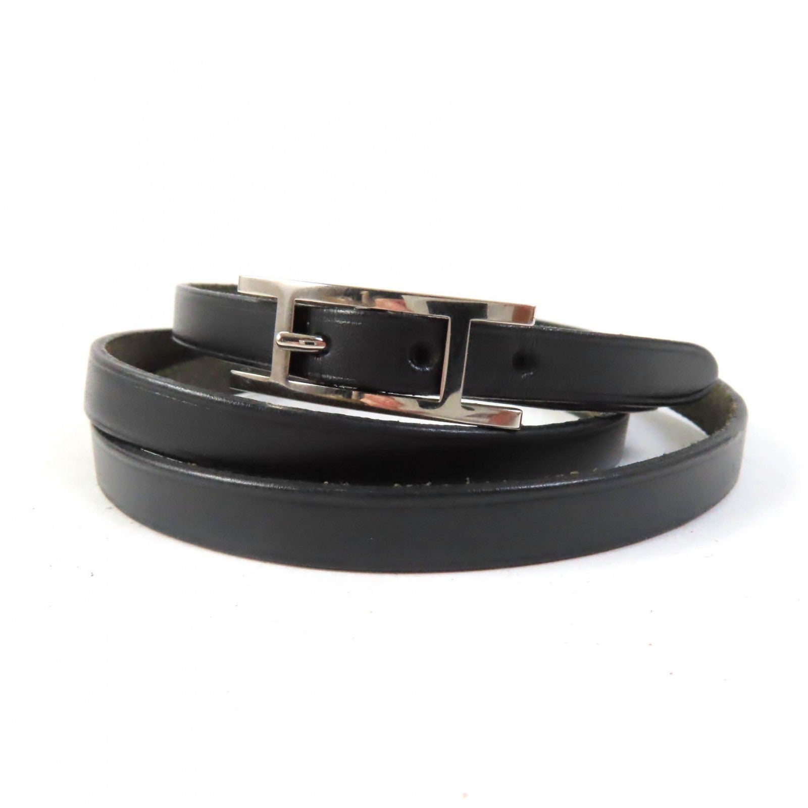 Hermes Abi 3 Silver Bangle Leather Bracelet