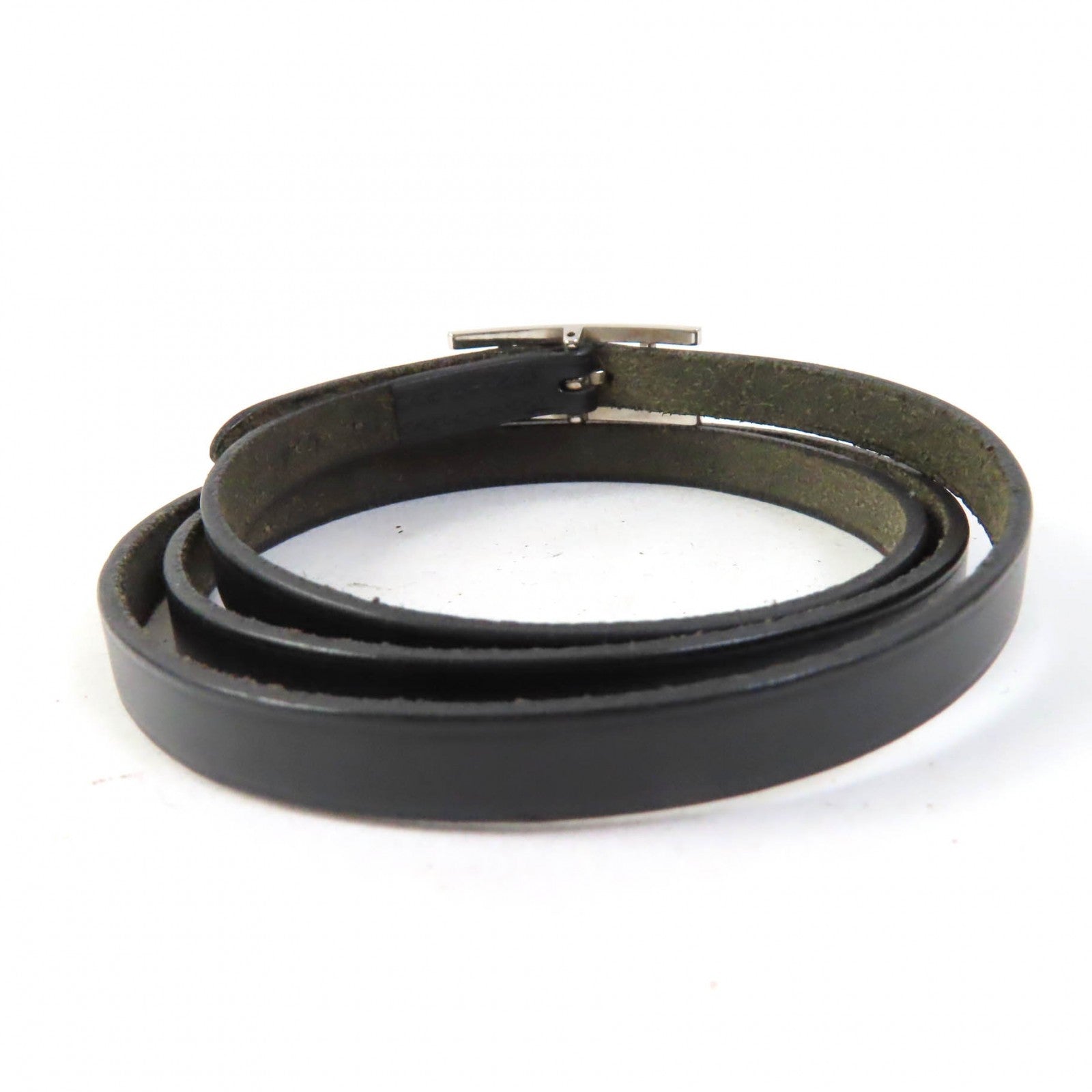 Hermes Abi 3 Silver Bangle Leather Bracelet