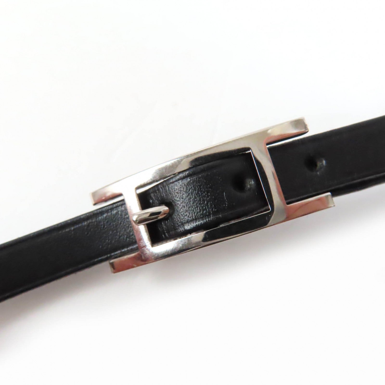 Hermes Abi 3 Silver Bangle Leather Bracelet