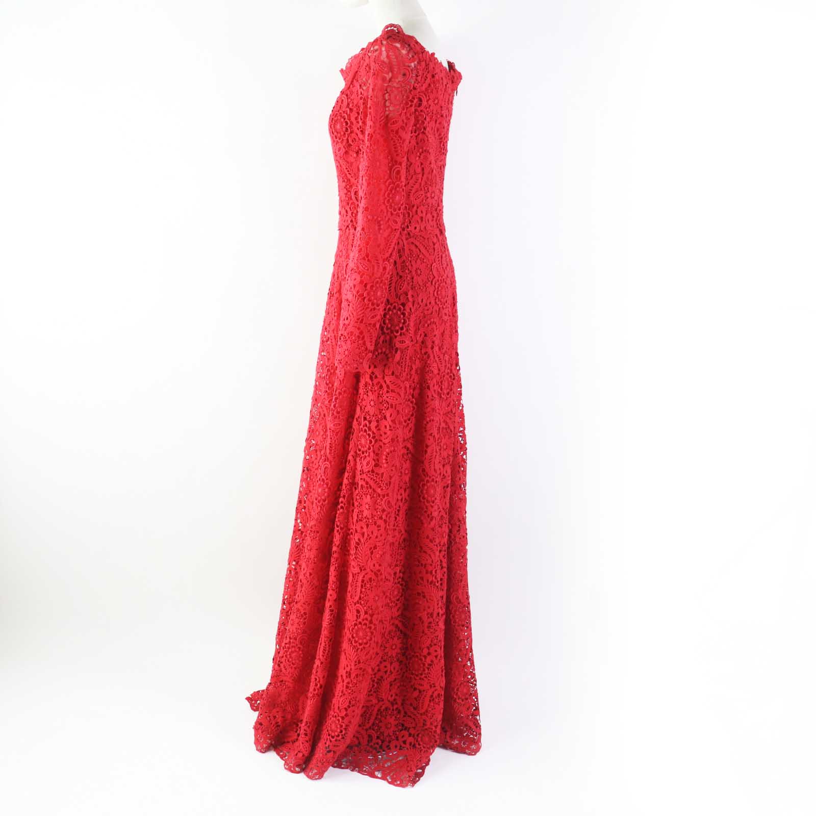 Valentino Lace Long Sleeve Flare Dress Red 40