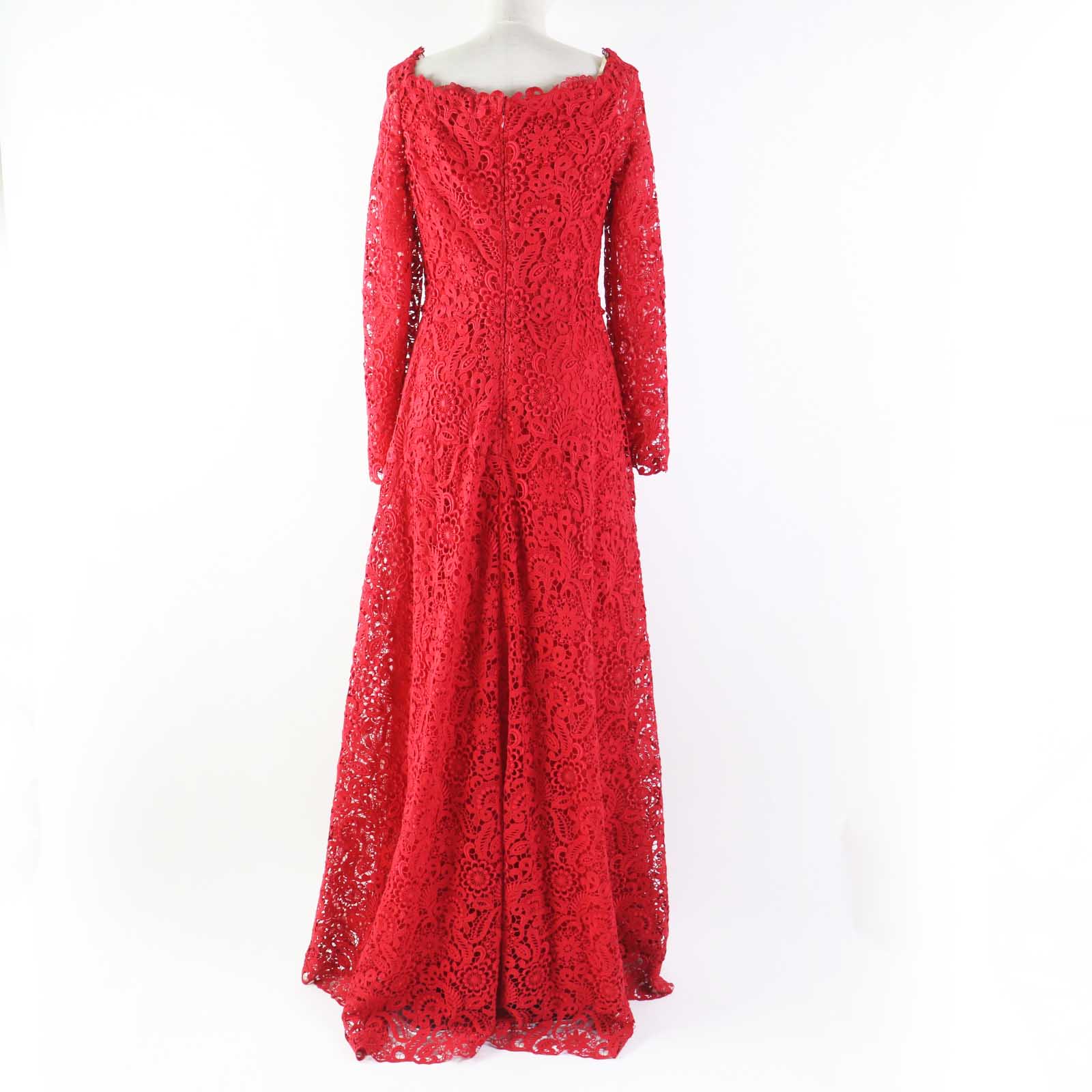 Valentino Lace Long Sleeve Flare Dress Red 40