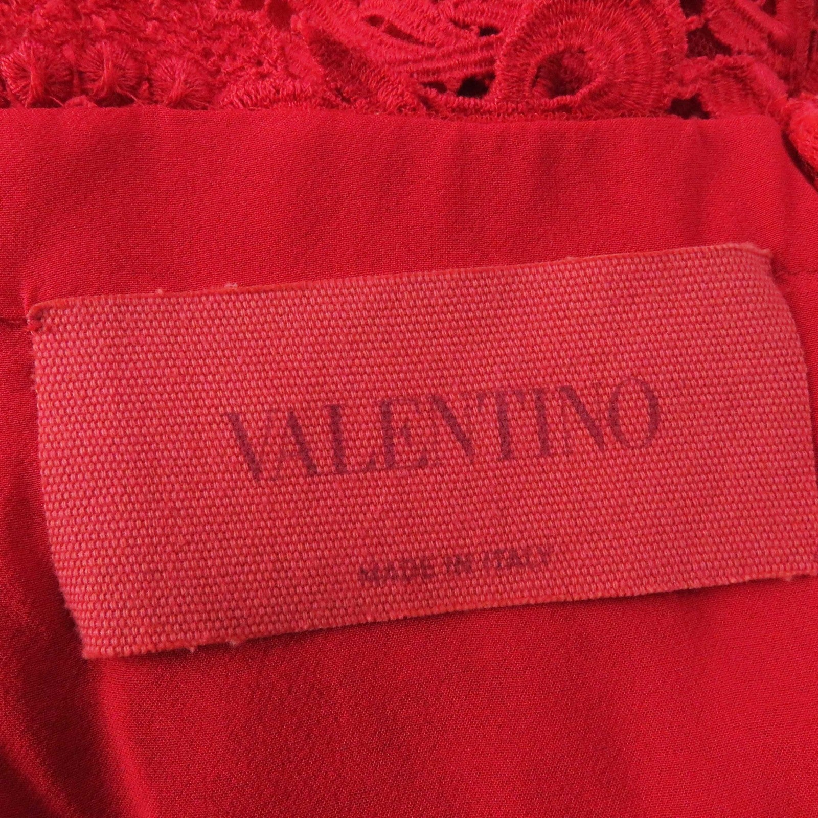 Valentino Lace Long Sleeve Flare Dress Red 40