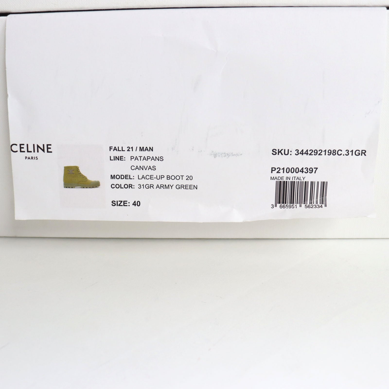 Celine Canvas Lace-Up Boots 40 Army Green