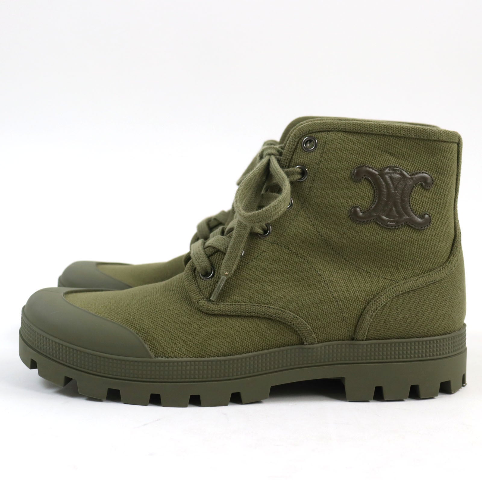 Celine Canvas Lace-Up Boots 40 Army Green