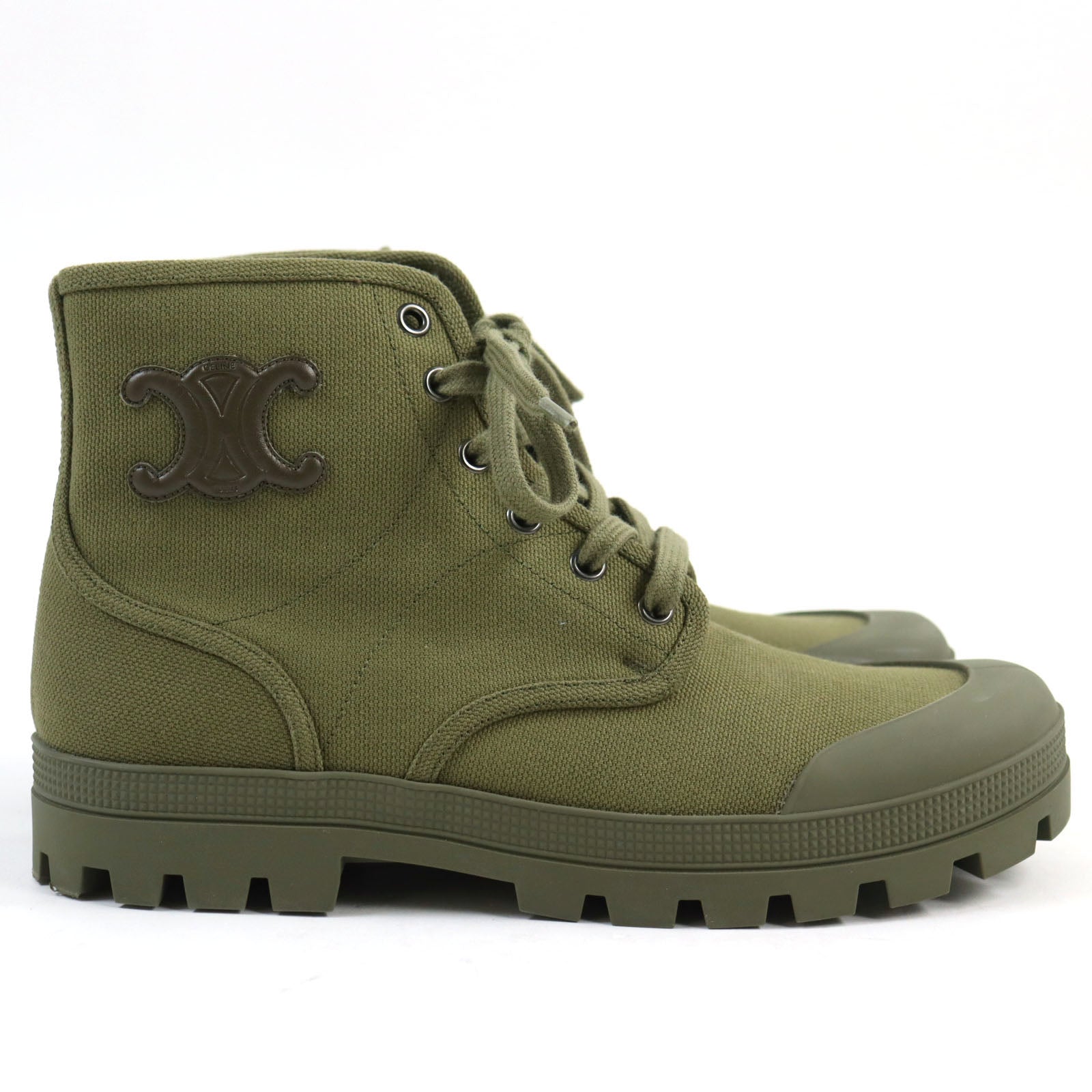 Celine Canvas Lace-Up Boots 40 Army Green