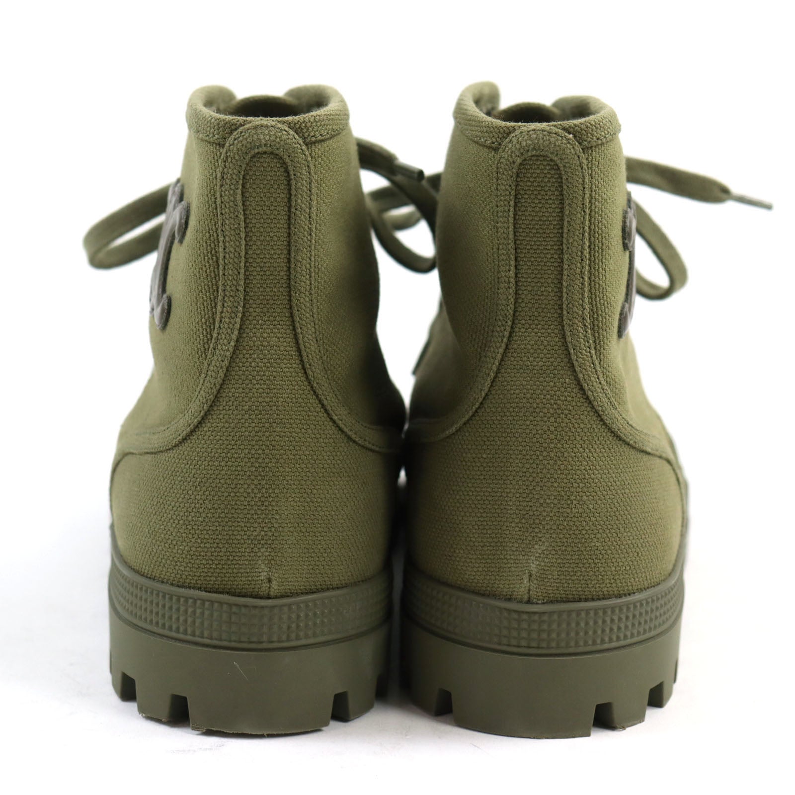 Celine Canvas Lace-Up Boots 40 Army Green