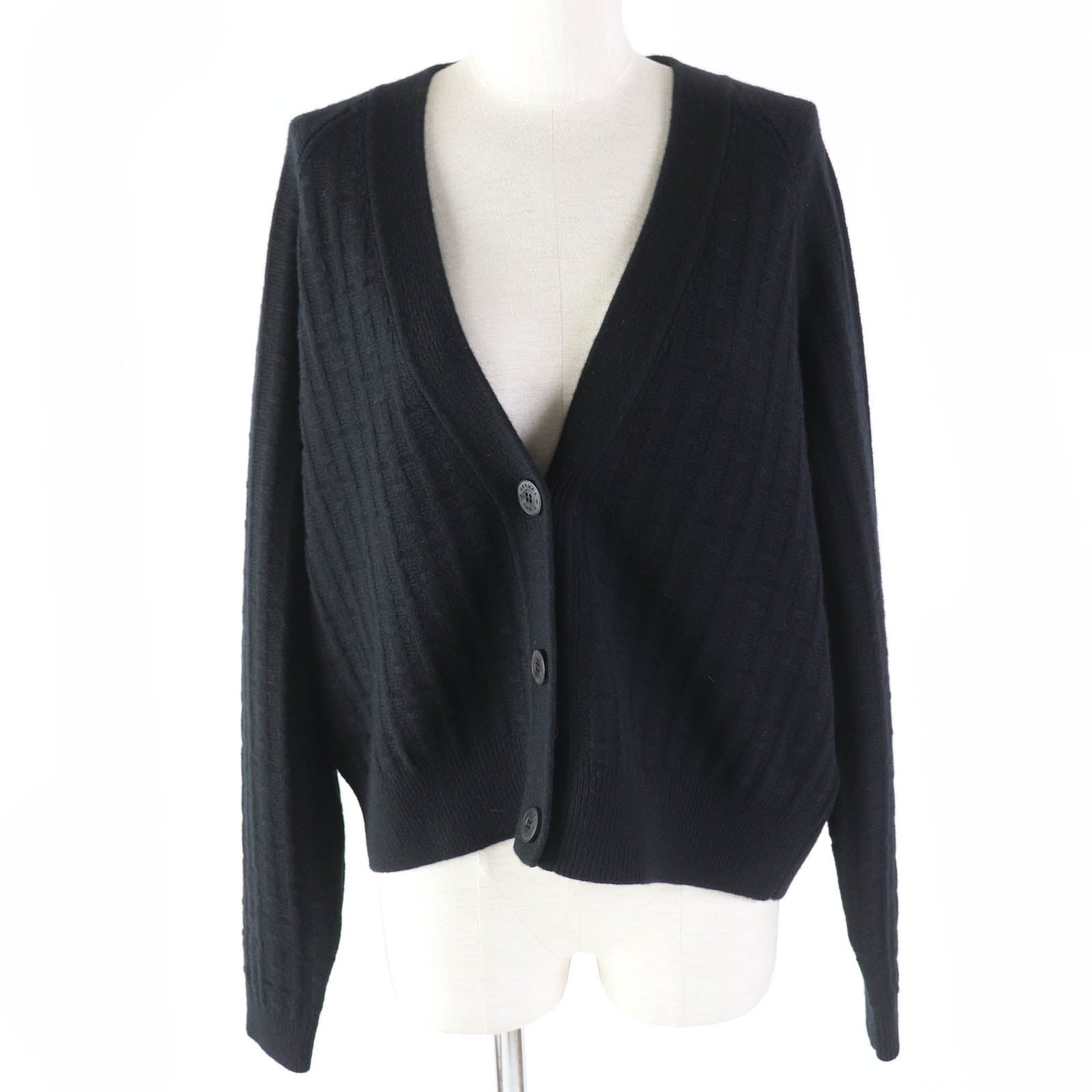 Hermes Wool H-Pattern Knit Cardigan Black