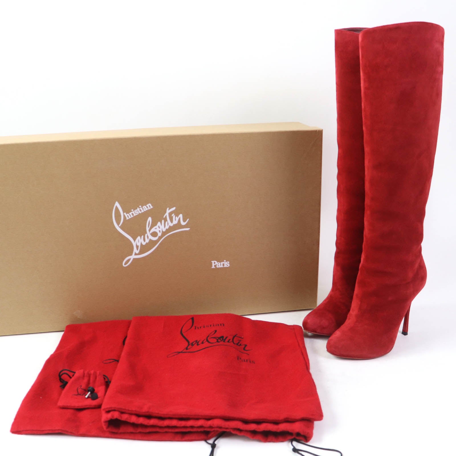 Christian Louboutin Suede Knee-high Boots Red 35