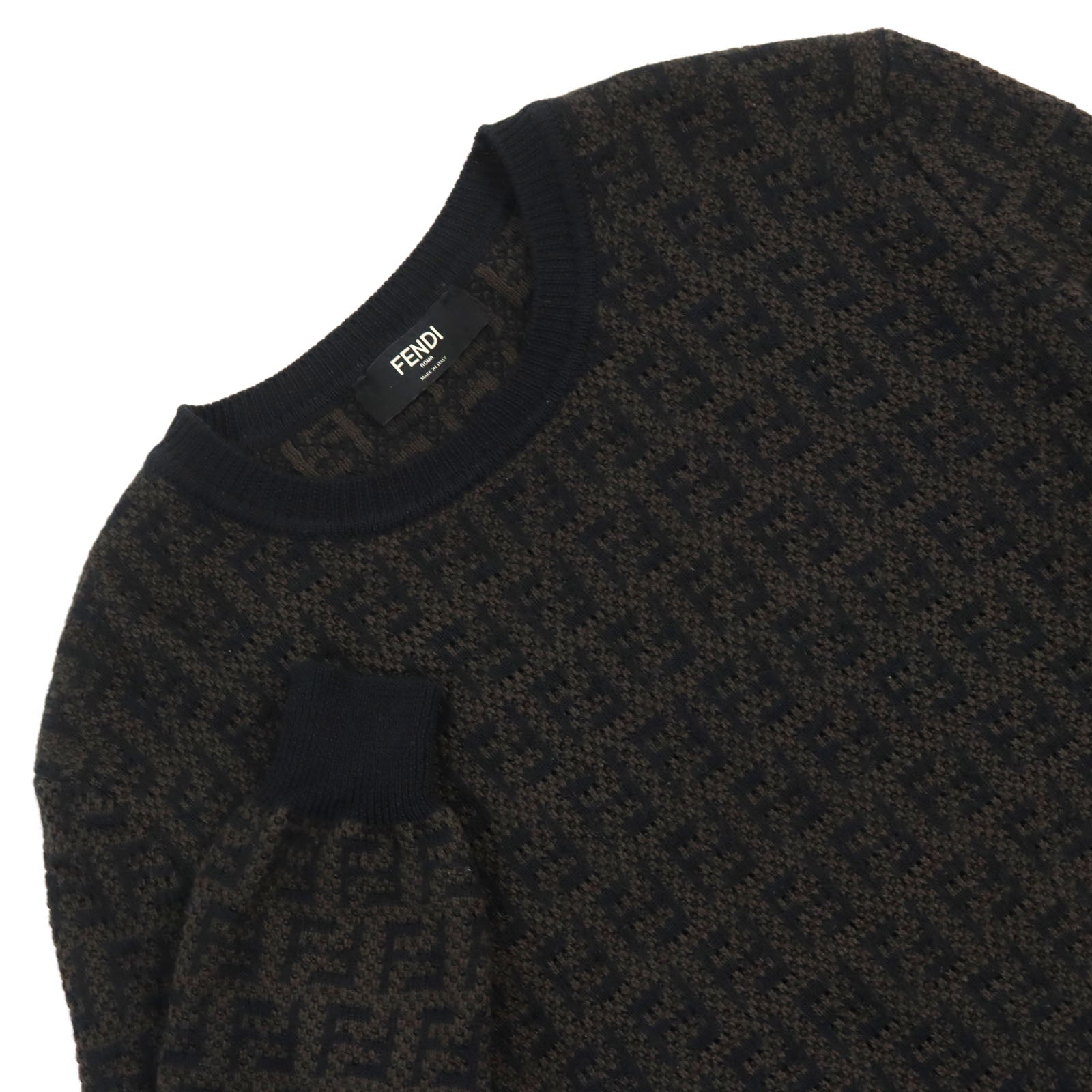 Fendi FF Logo Knit Pullover Wool Cotton Brown