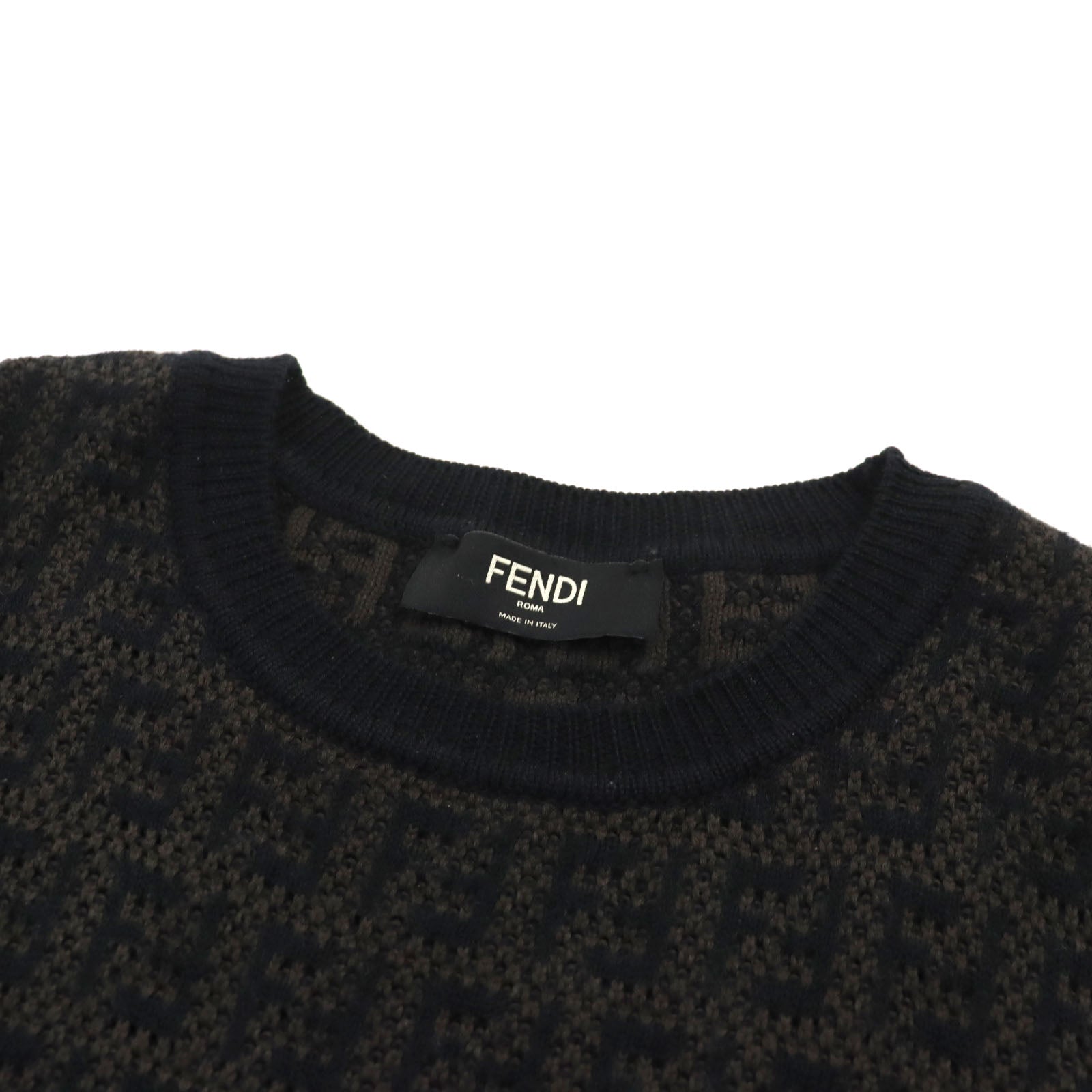 Fendi FF Logo Knit Pullover Wool Cotton Brown