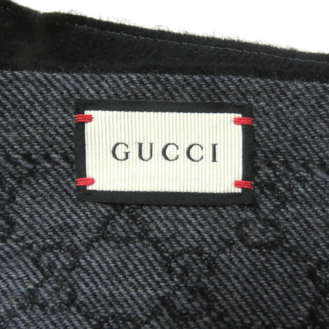 GUCCI Wool GG Logo Fringe Scarf Black Grey