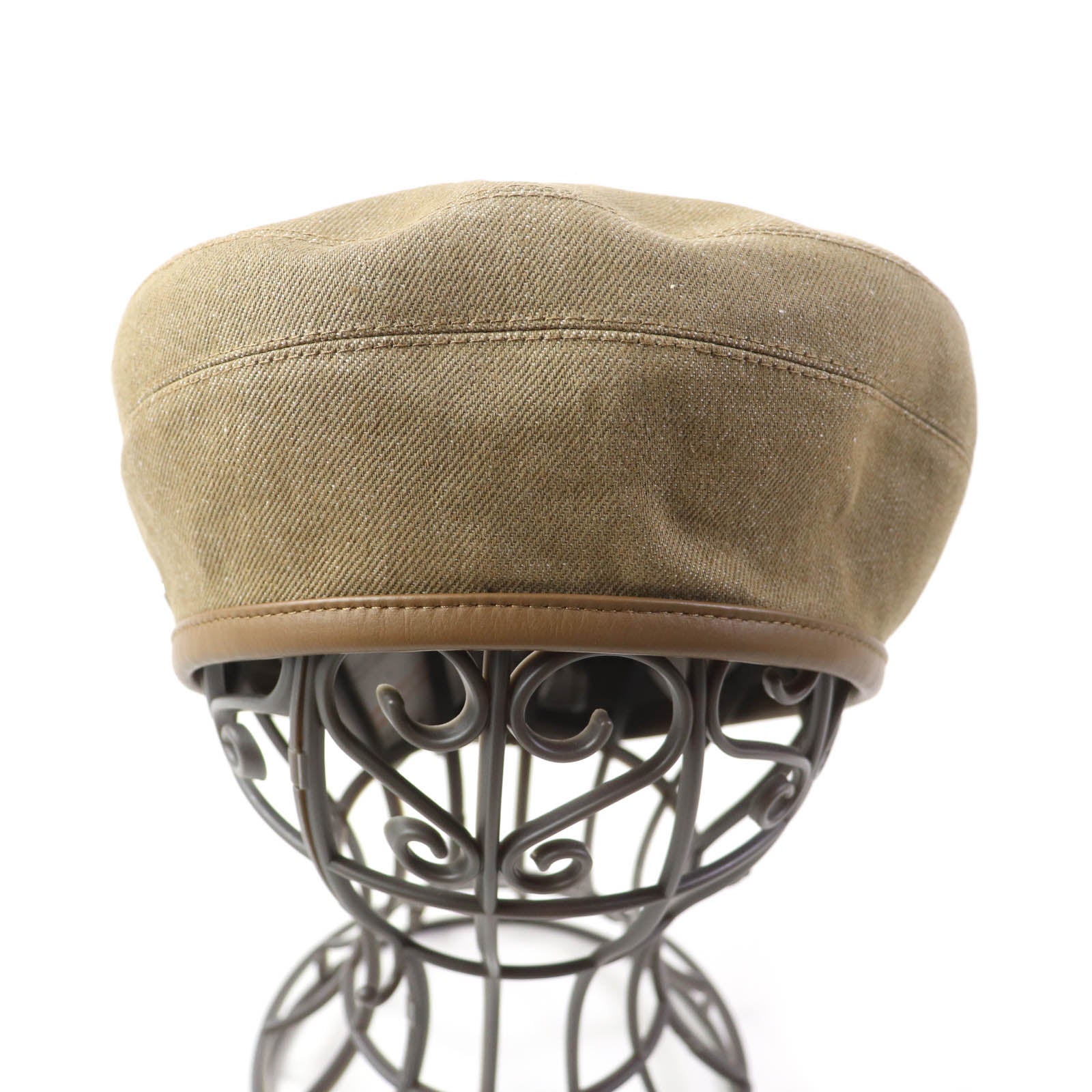 HERMES Cotton Rayon Leather Beret Brown 57