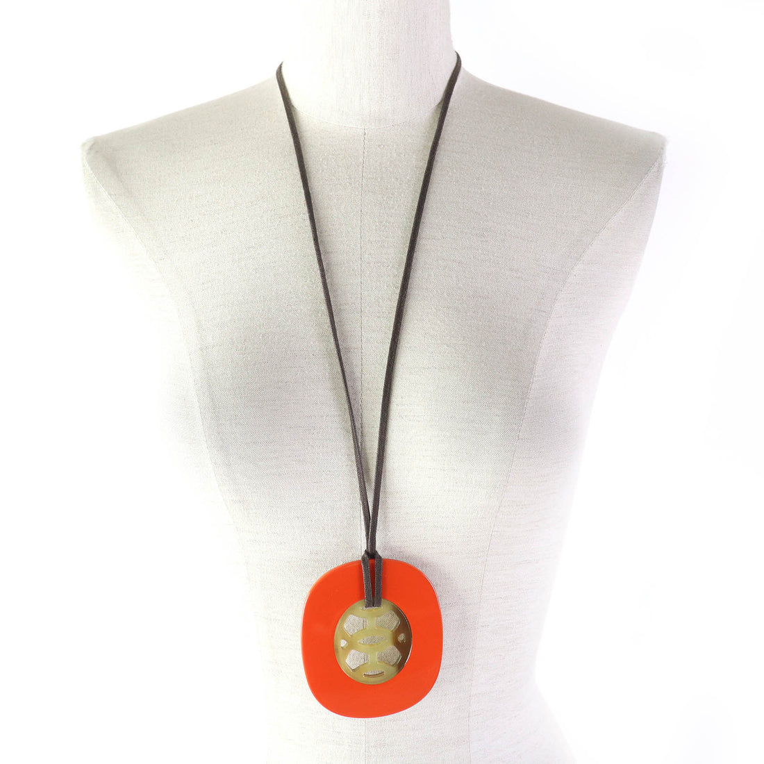 Hermes Buffalo Fawn Lacquer Wood Pendant Necklace