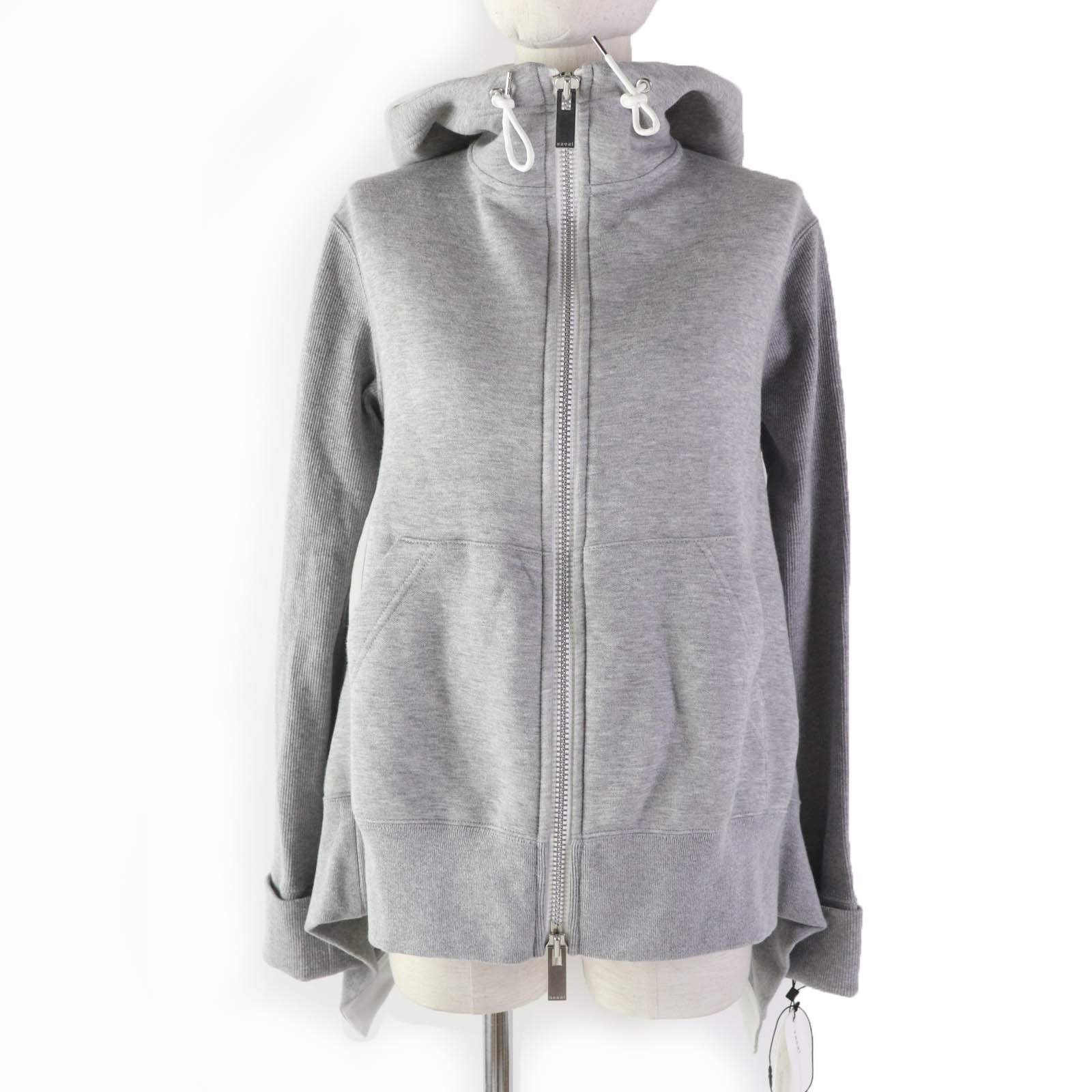 Sacai Cotton Nylon Hooded Sweatshirt Gray