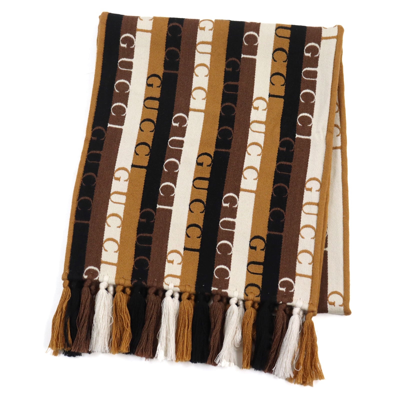 GUCCI Wool Cotton Embroidered Logo Scarf