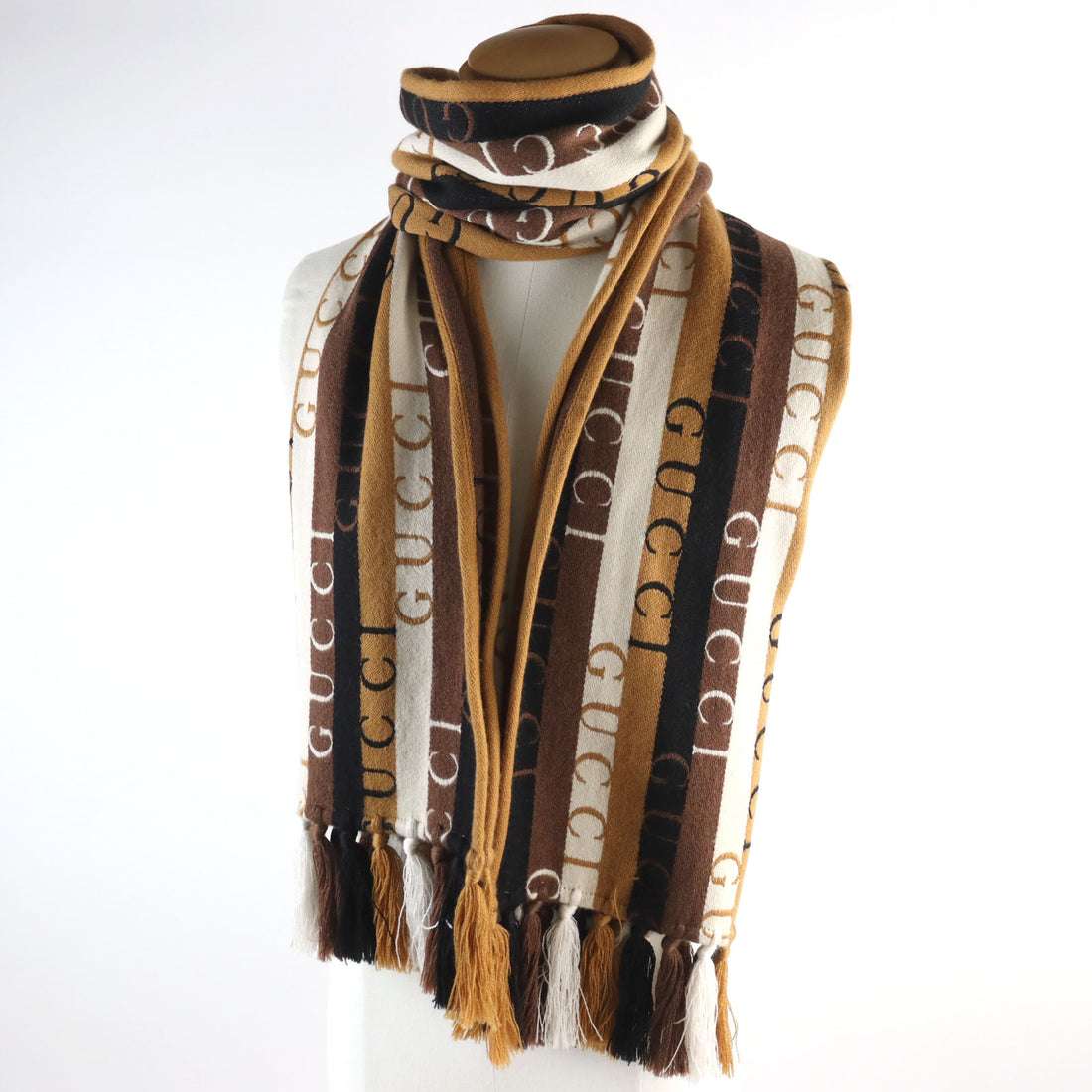 Gucci Wool Cotton Embroidered Logo Scarf