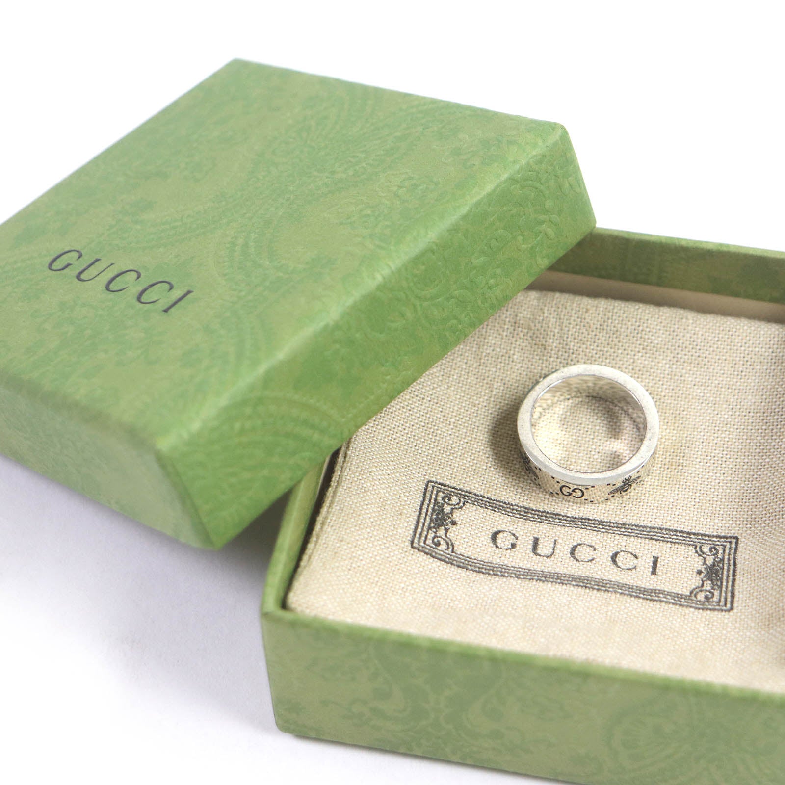 Gucci AG925 Silver GG Logo Bee Ring