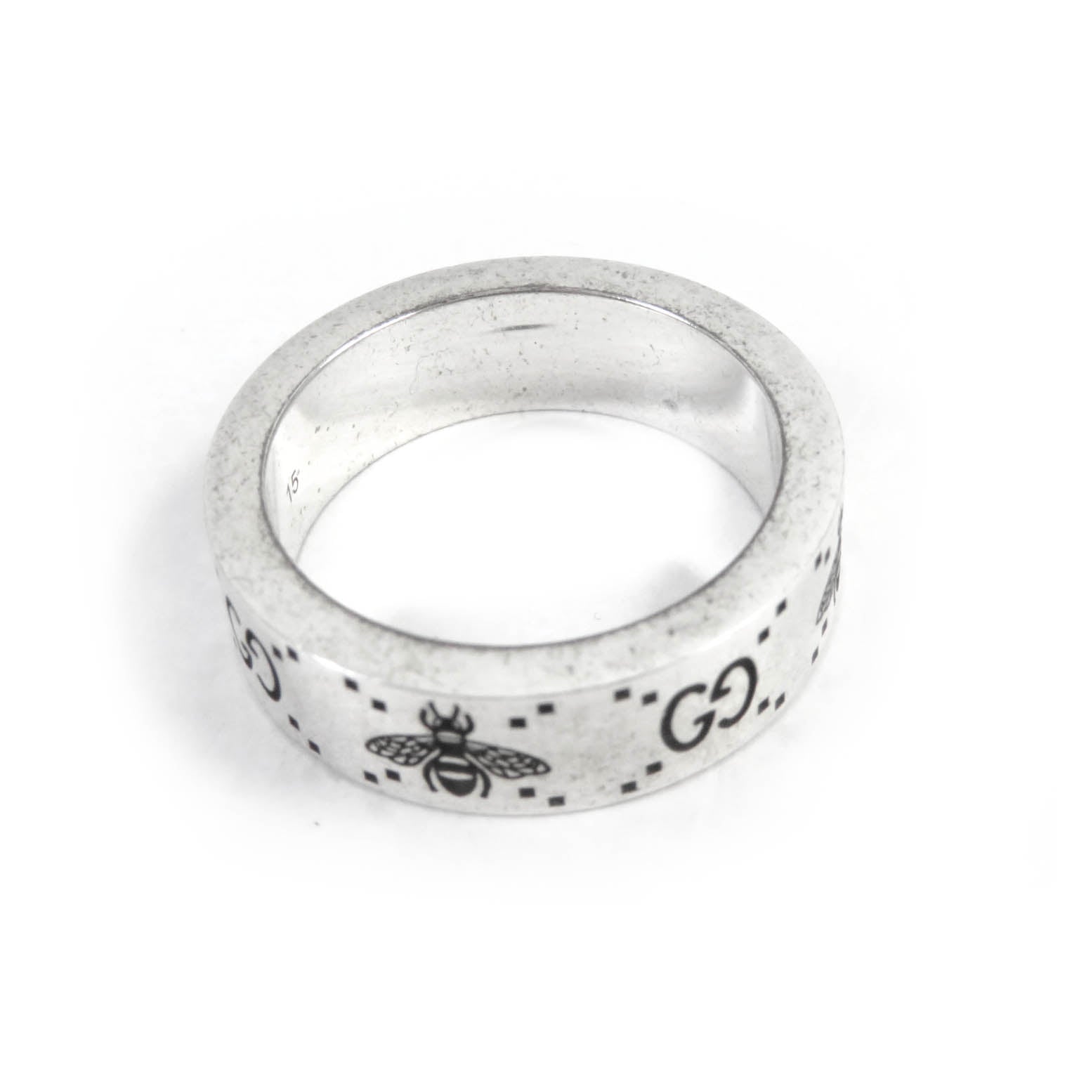 Gucci AG925 Silver GG Logo Bee Ring