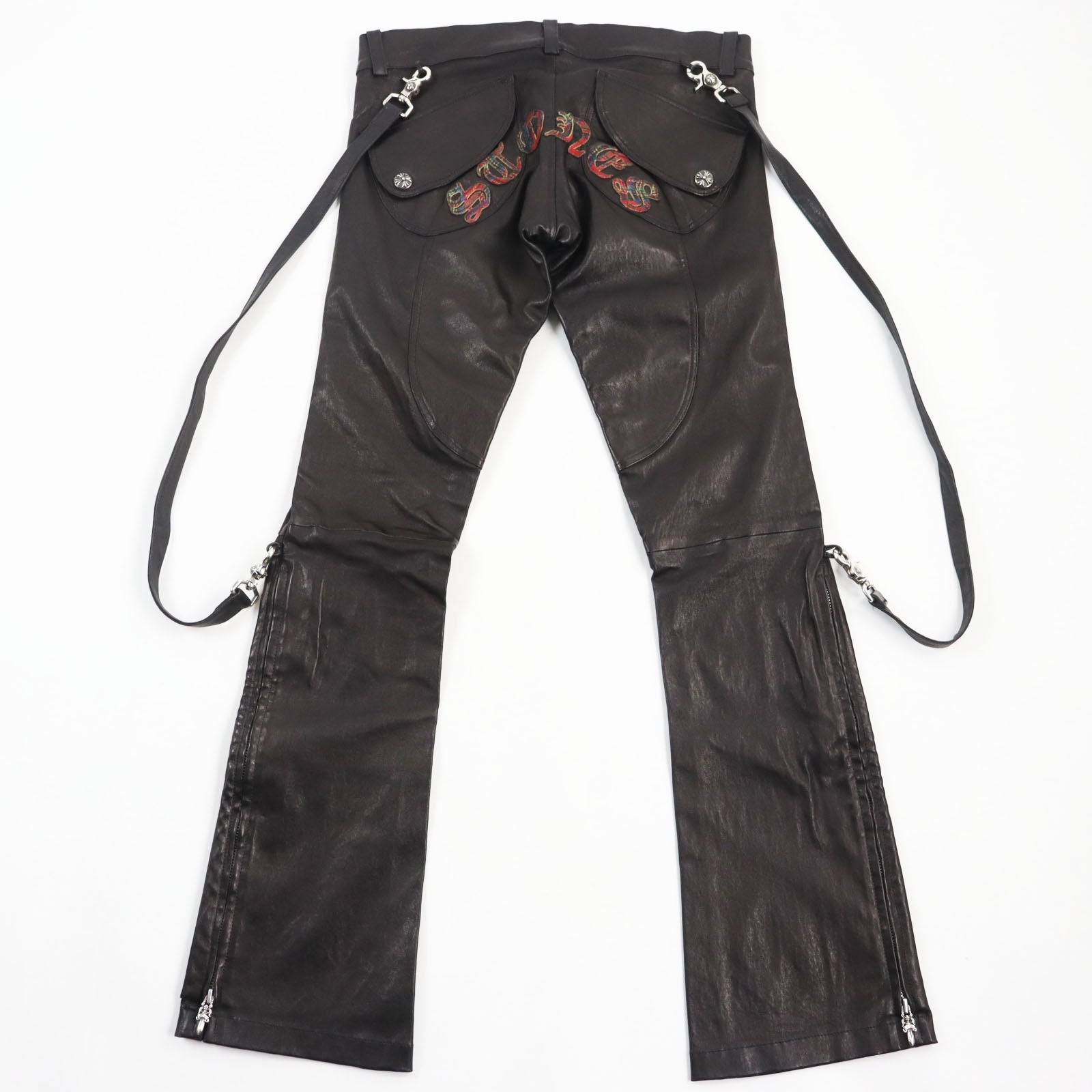 CHROME HEARTS Leather Pants with Suspenders