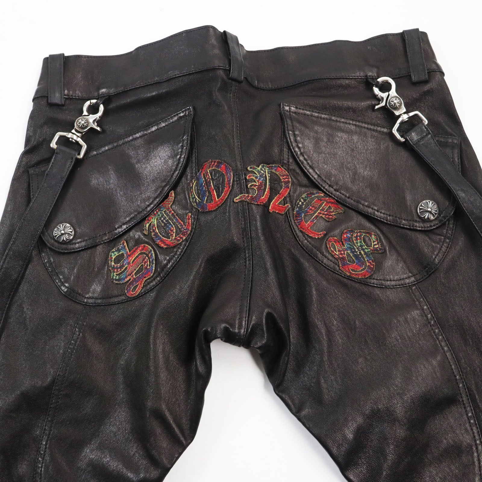 CHROME HEARTS Leather Pants with Suspenders