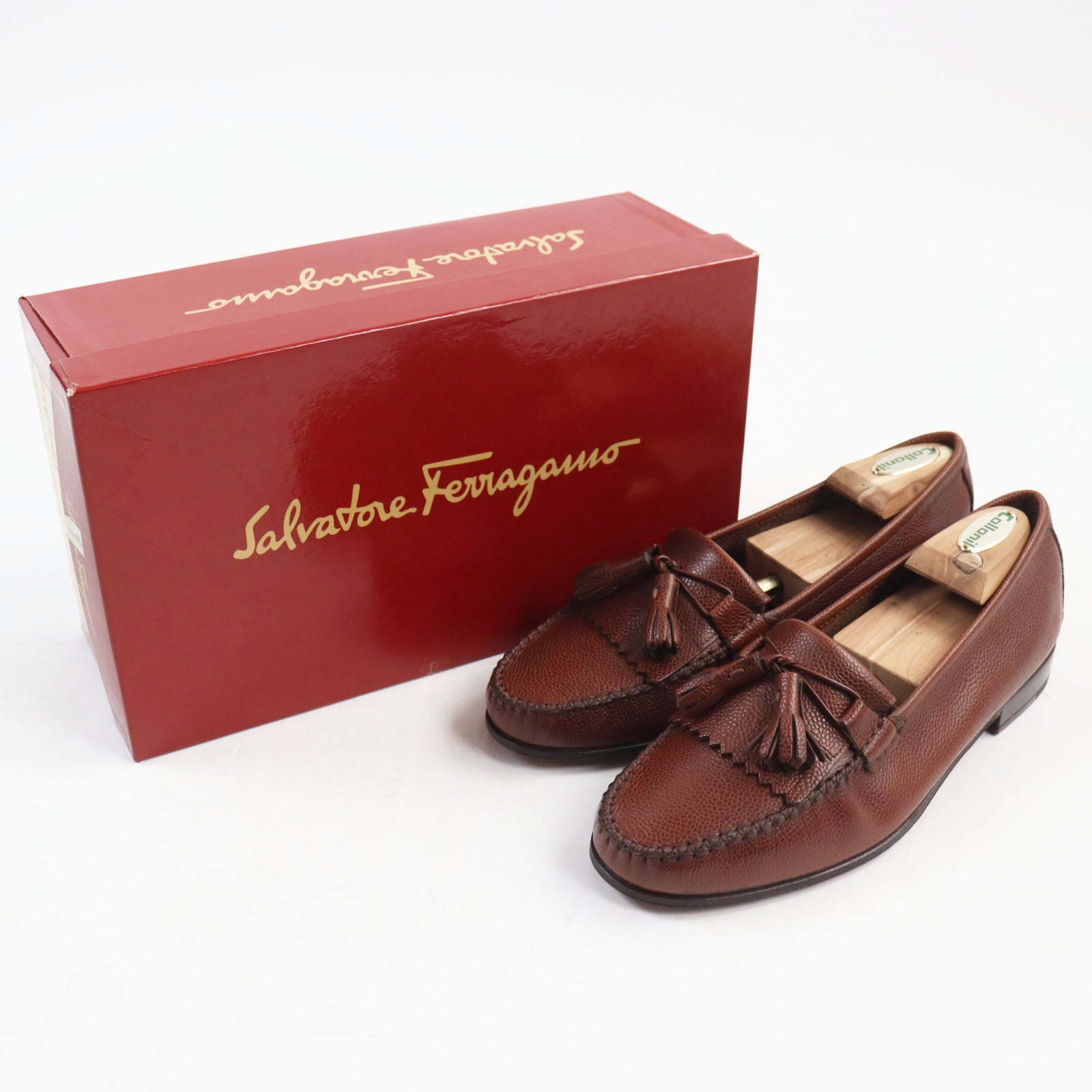 Salvatore Ferragamo PIETRO Tassel Quilted Leather Loafers Brown 8.5