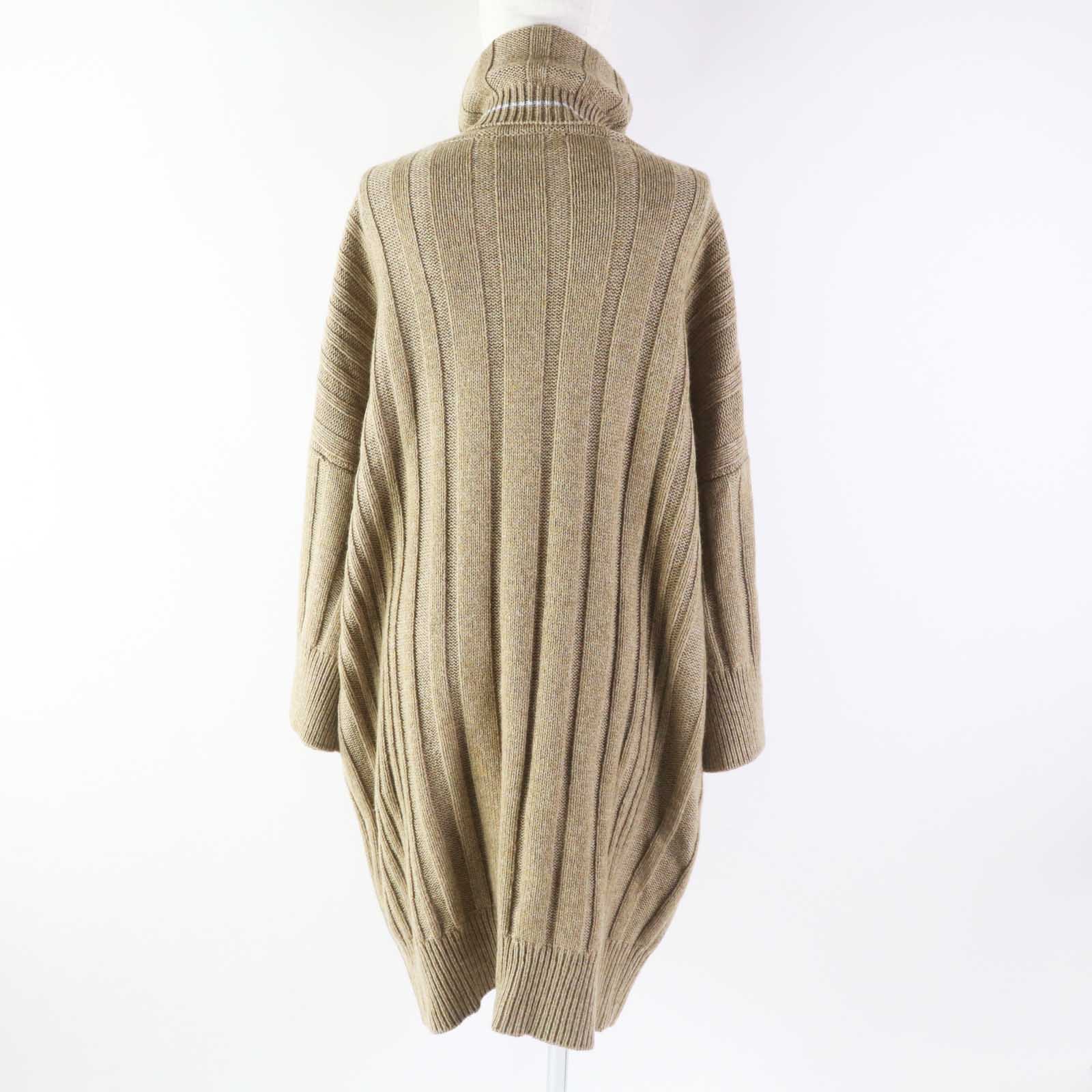 HERMES Cashmere Turtleneck Knit Dress Brown