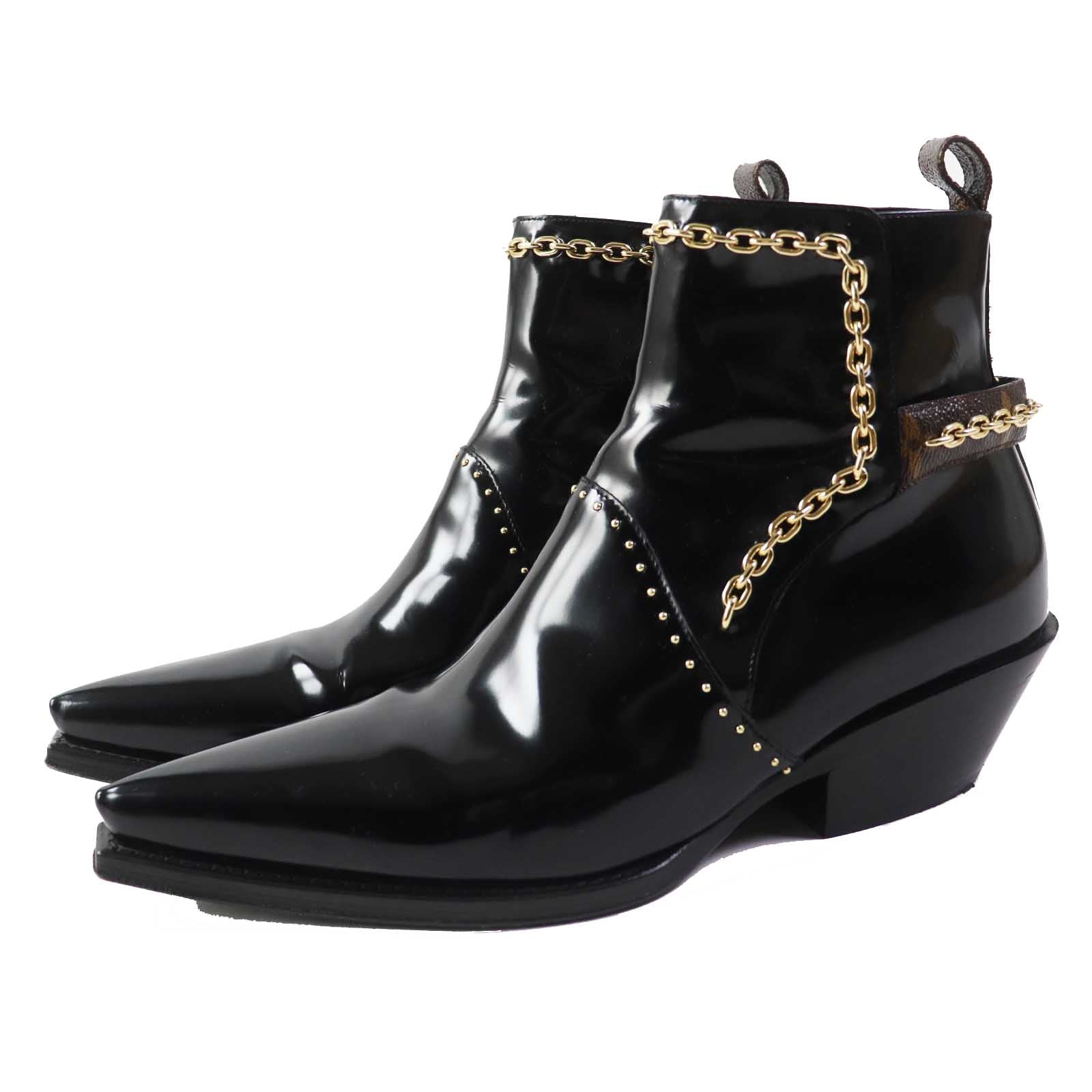 Louis Vuitton Monogram Chain Studded Leather Boots