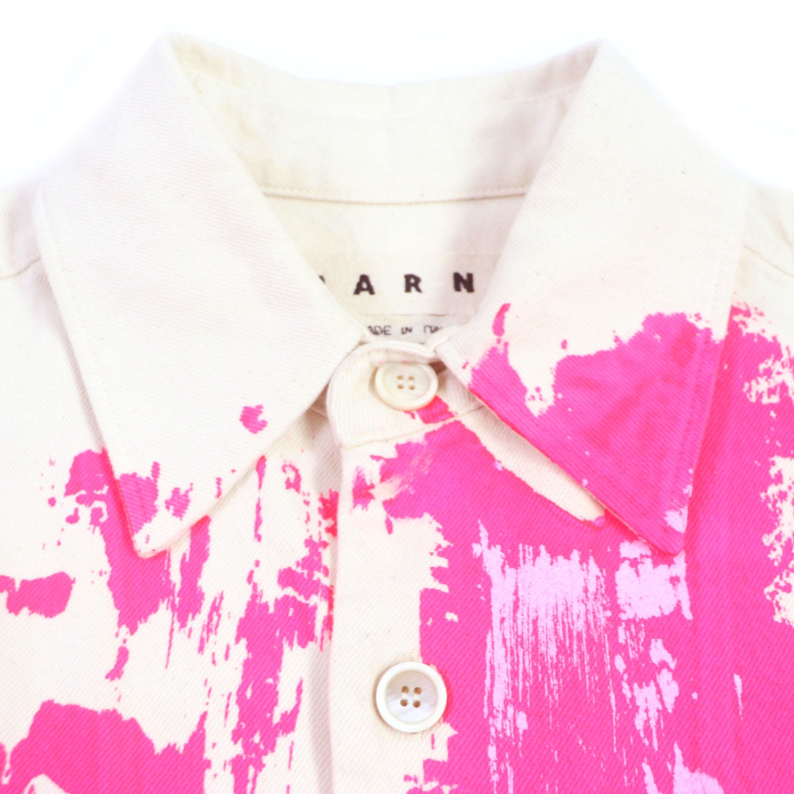 MARNI Cotton Painted Denim Overshirt Ivory Pink