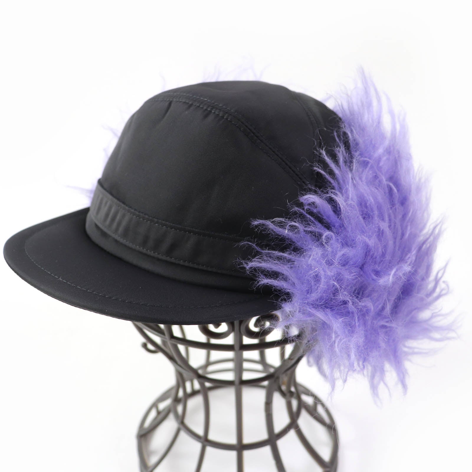 Prada Nylon Mohair Hat with Logo Black Purple