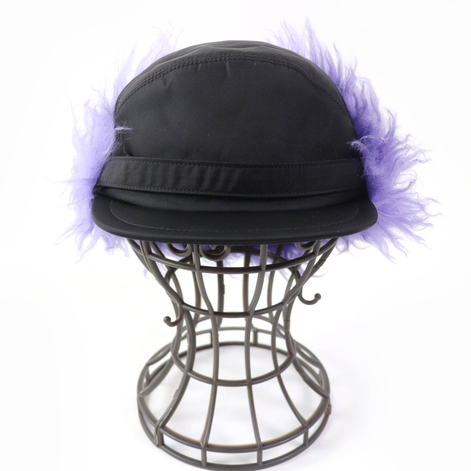 Prada Nylon Mohair Hat with Logo Black Purple