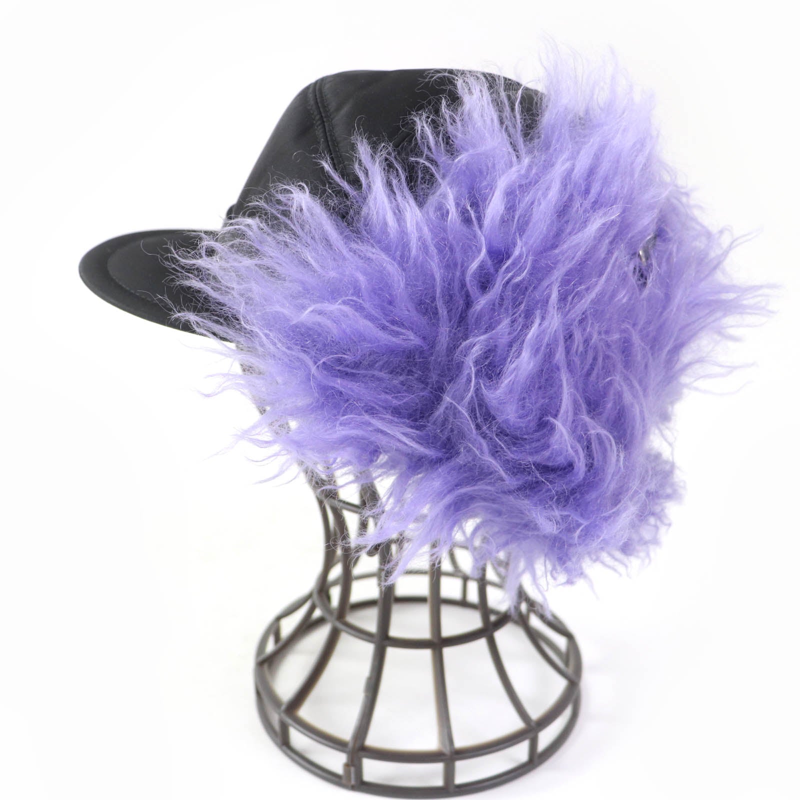 Prada Nylon Mohair Hat with Logo Black Purple