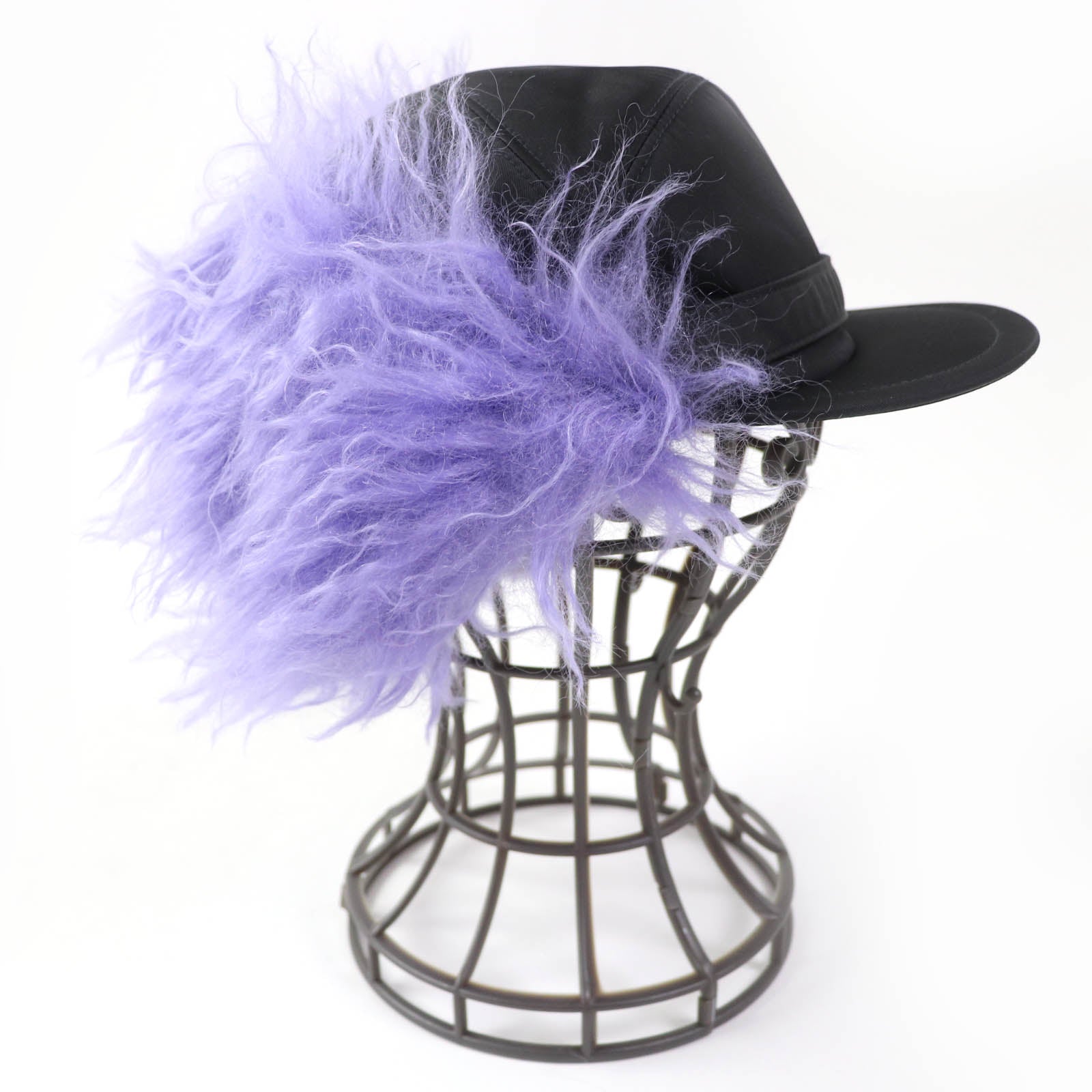 Prada Nylon Mohair Hat with Logo Black Purple