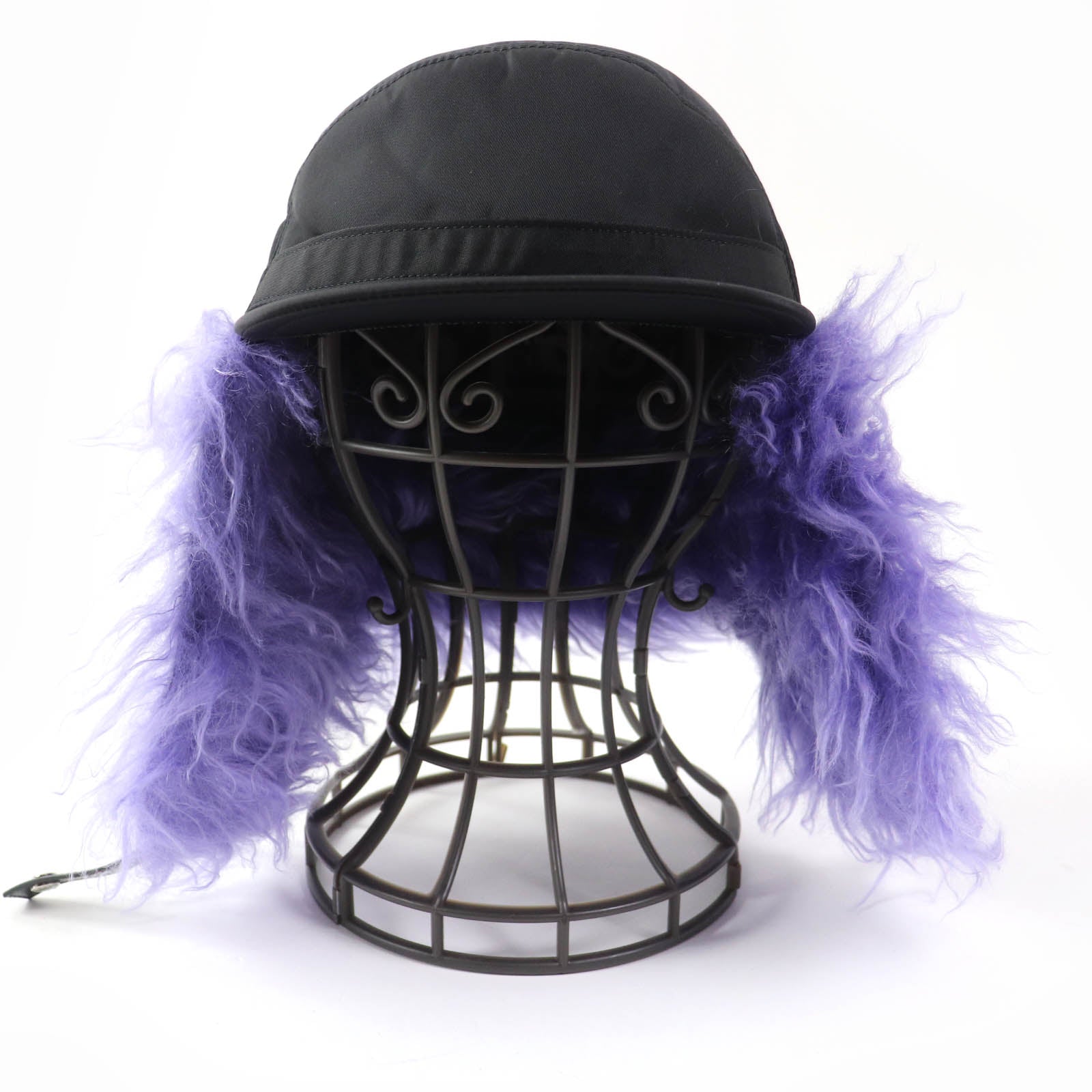 Prada Nylon Mohair Hat with Logo Black Purple