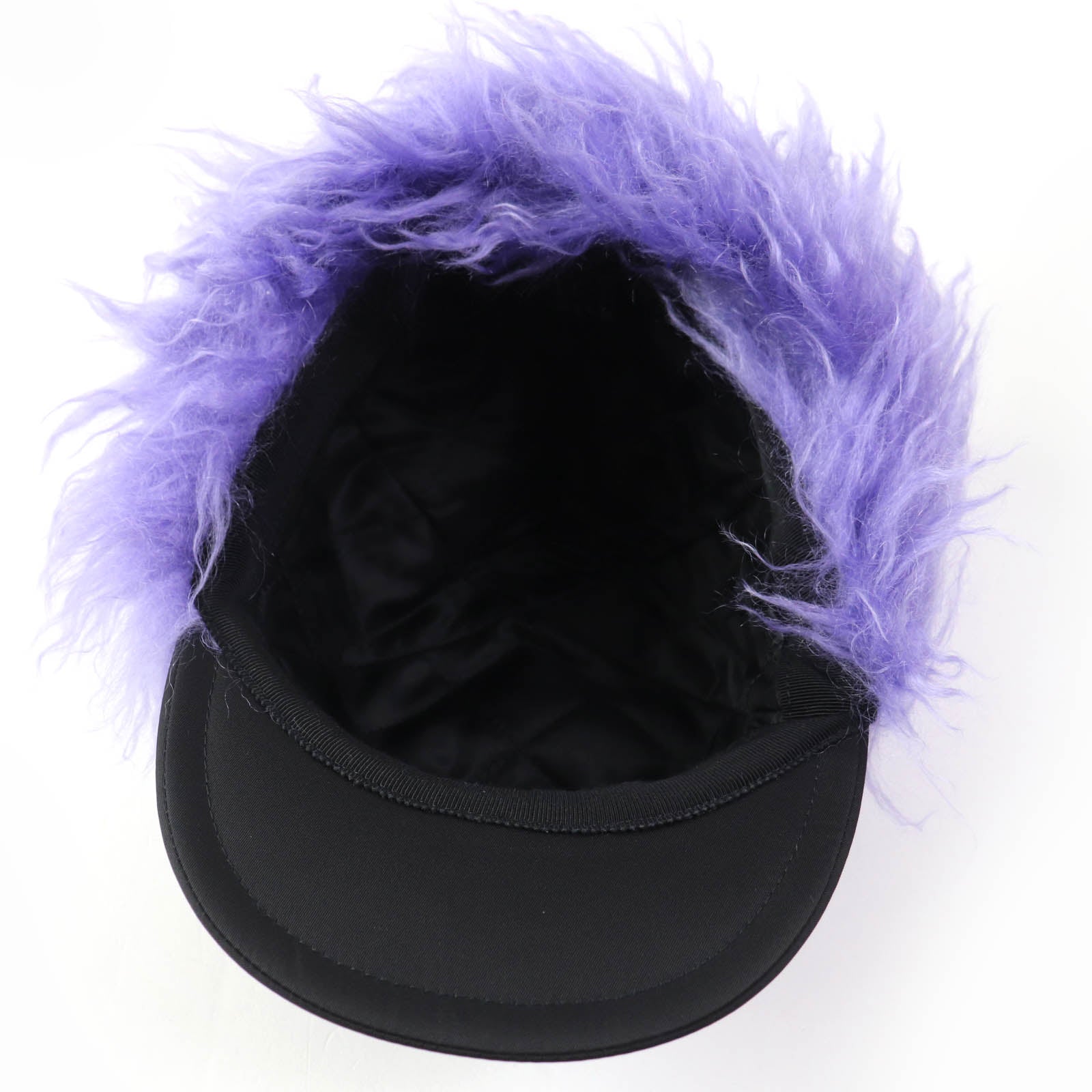 Prada Nylon Mohair Hat with Logo Black Purple