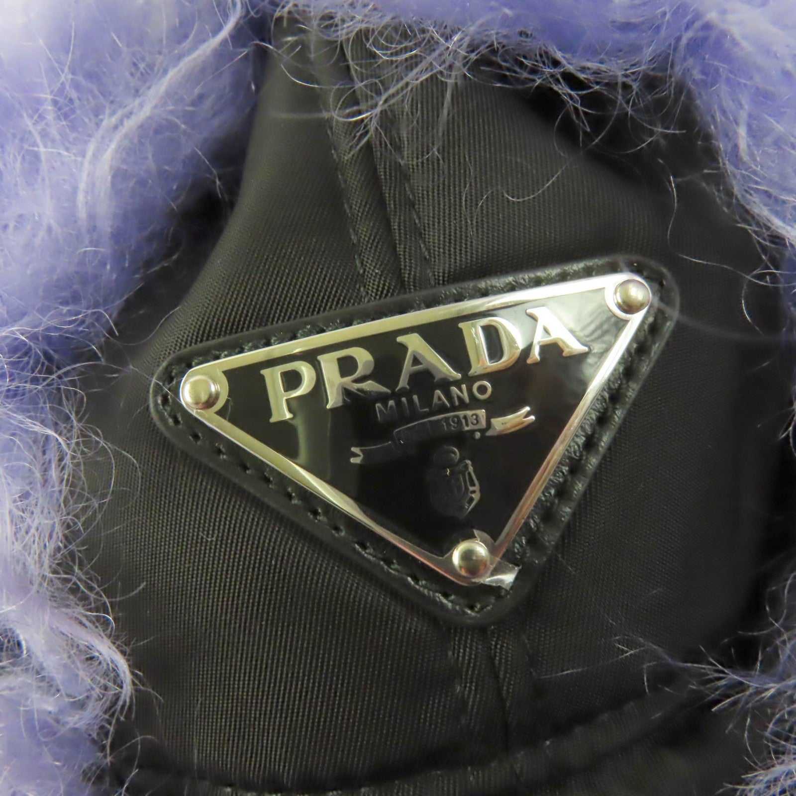 Prada Nylon Mohair Hat with Logo Black Purple