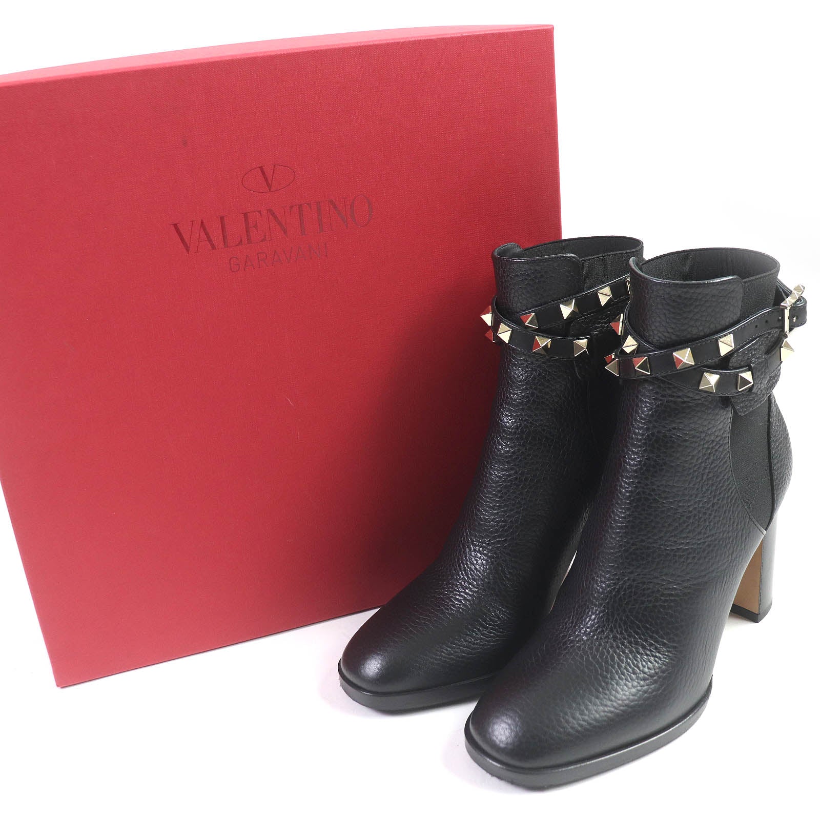 Valentino Rockstud Leather Ankle Boots Black