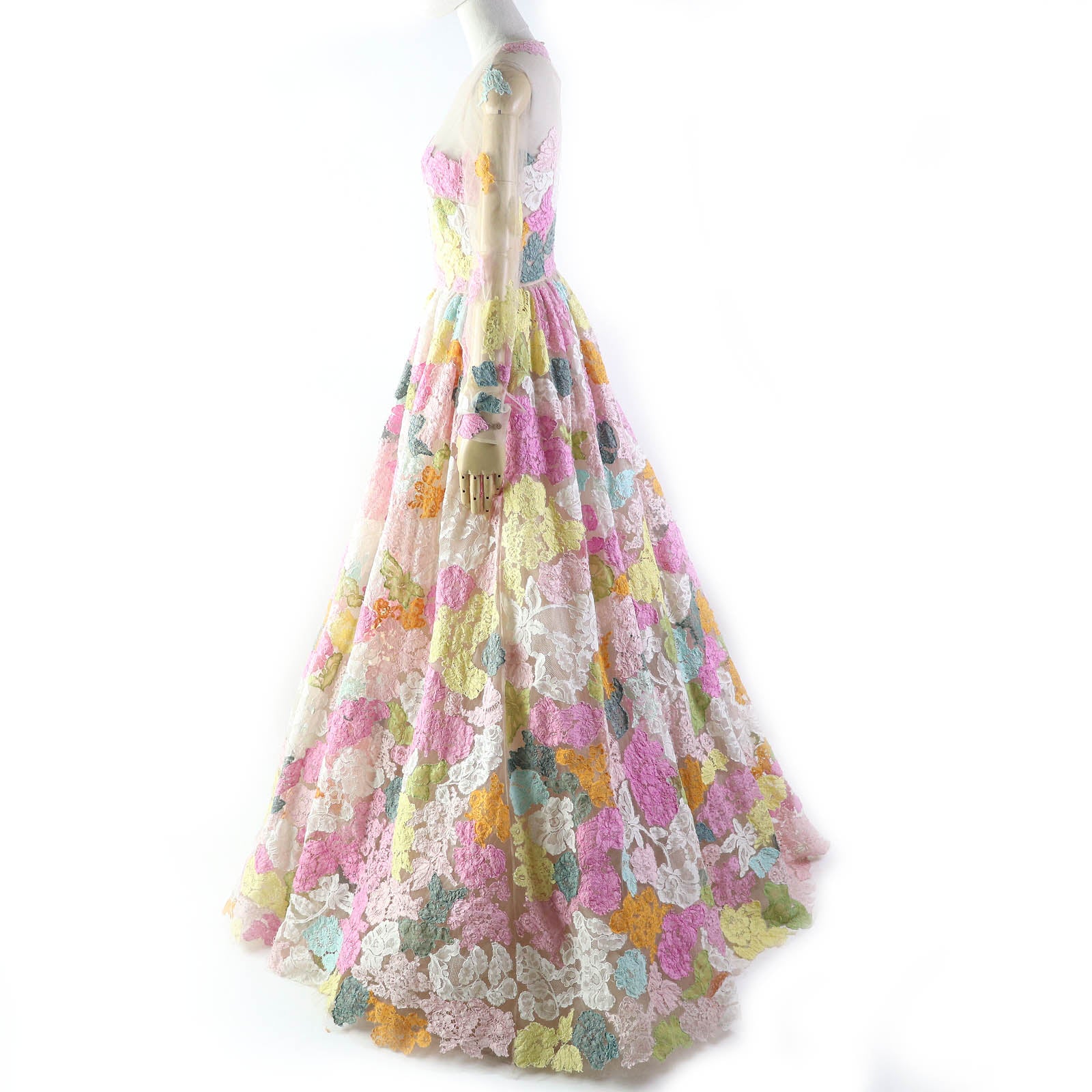 VALENTINO Floral Lace Tulle Dress Multicolor 38