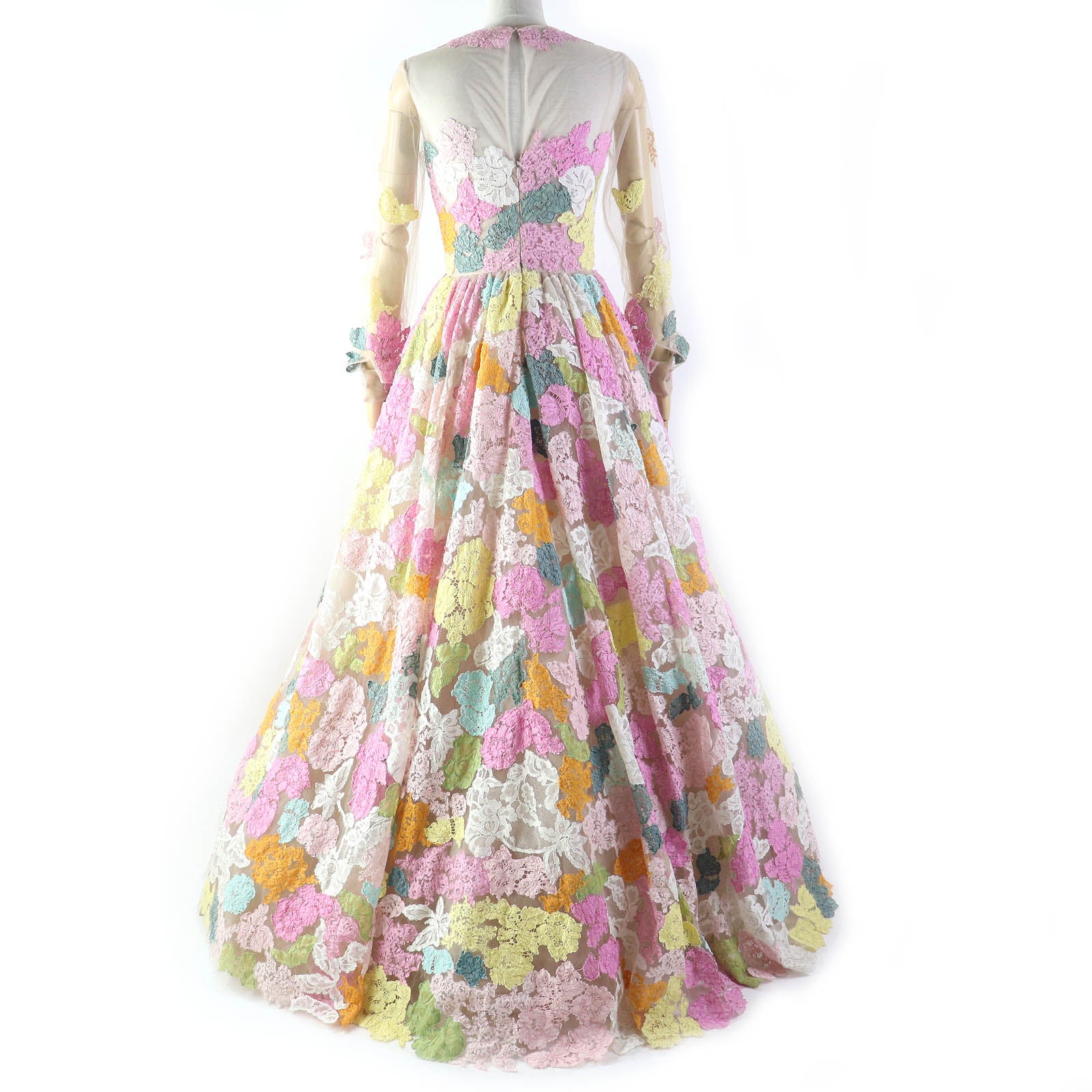 VALENTINO Floral Lace Tulle Dress Multicolor 38