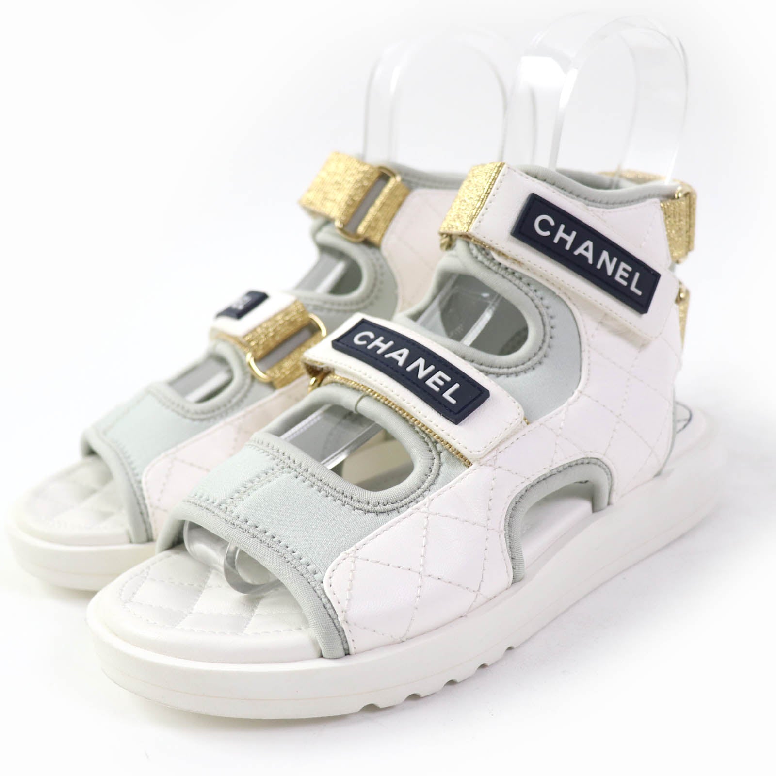 Chanel Matelasse Sport Logo Sandals White 35