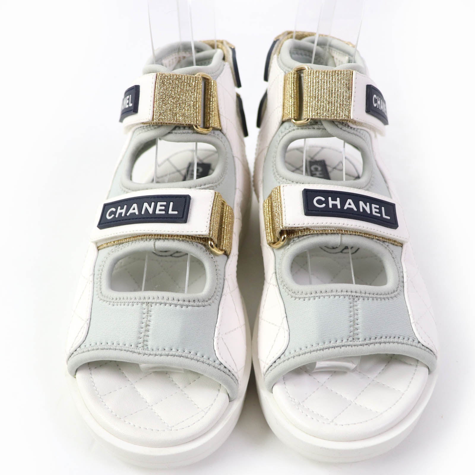 Chanel Matelasse Sport Logo Sandals White 35