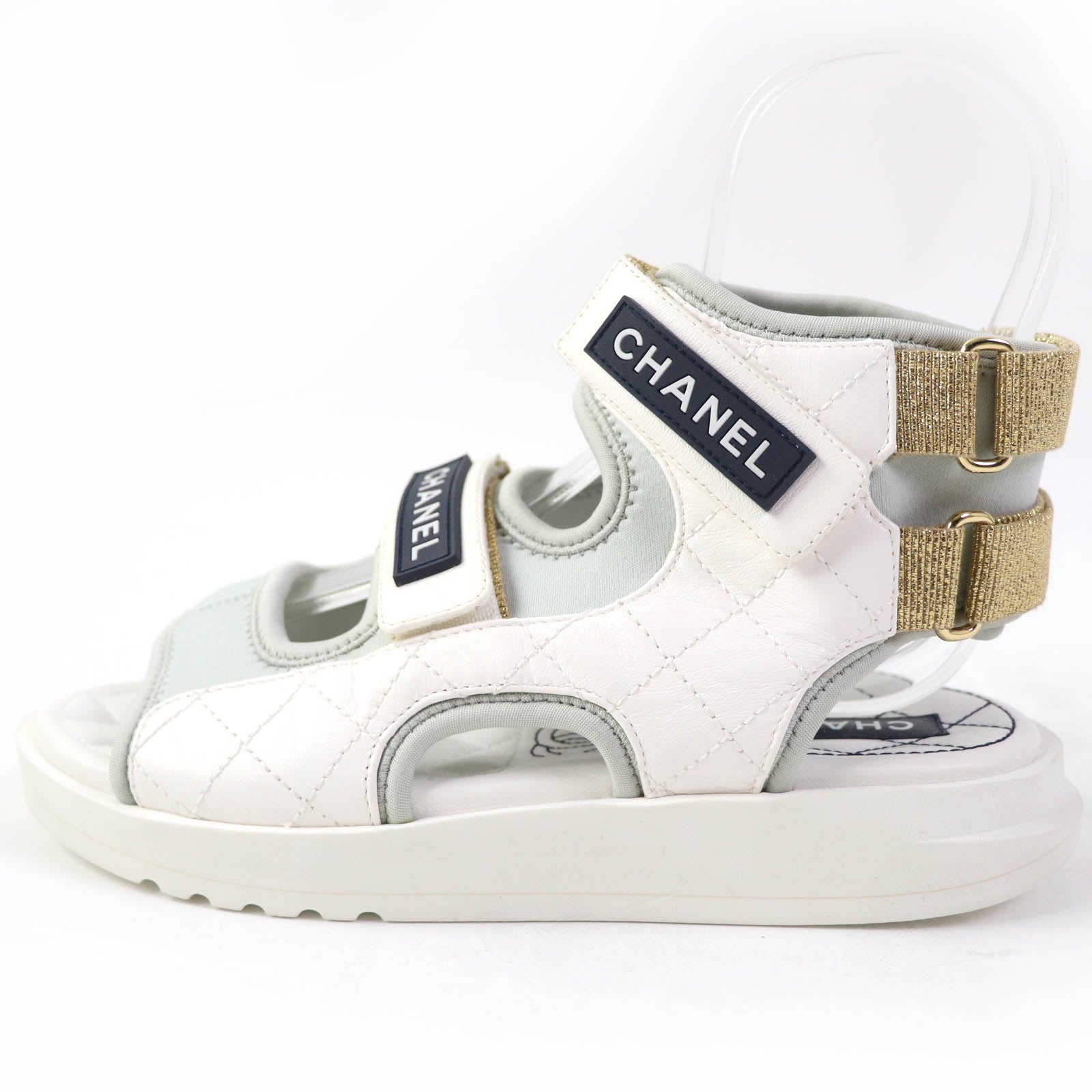 Chanel Matelasse Sport Logo Sandals White 35