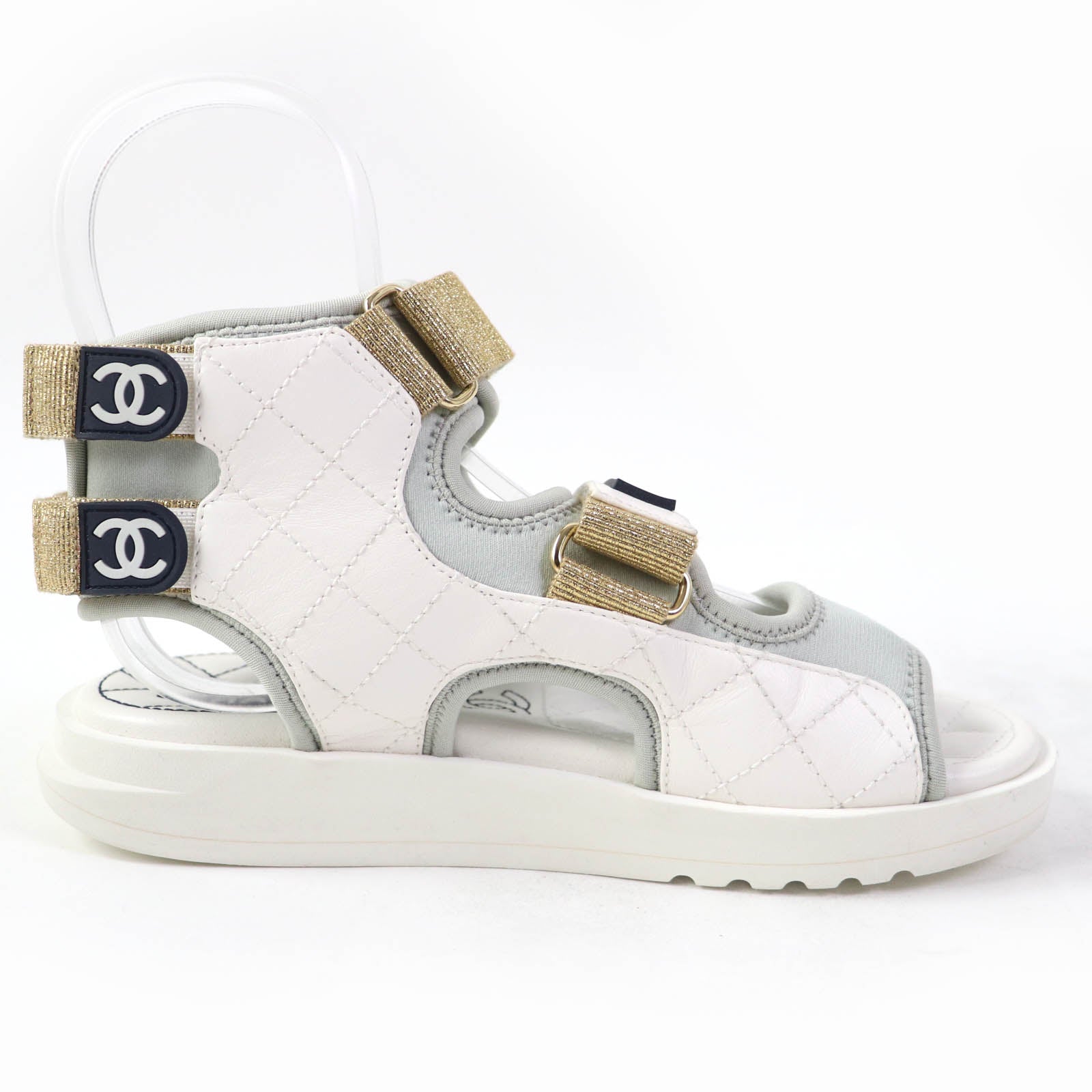 Chanel Matelasse Sport Logo Sandals White 35