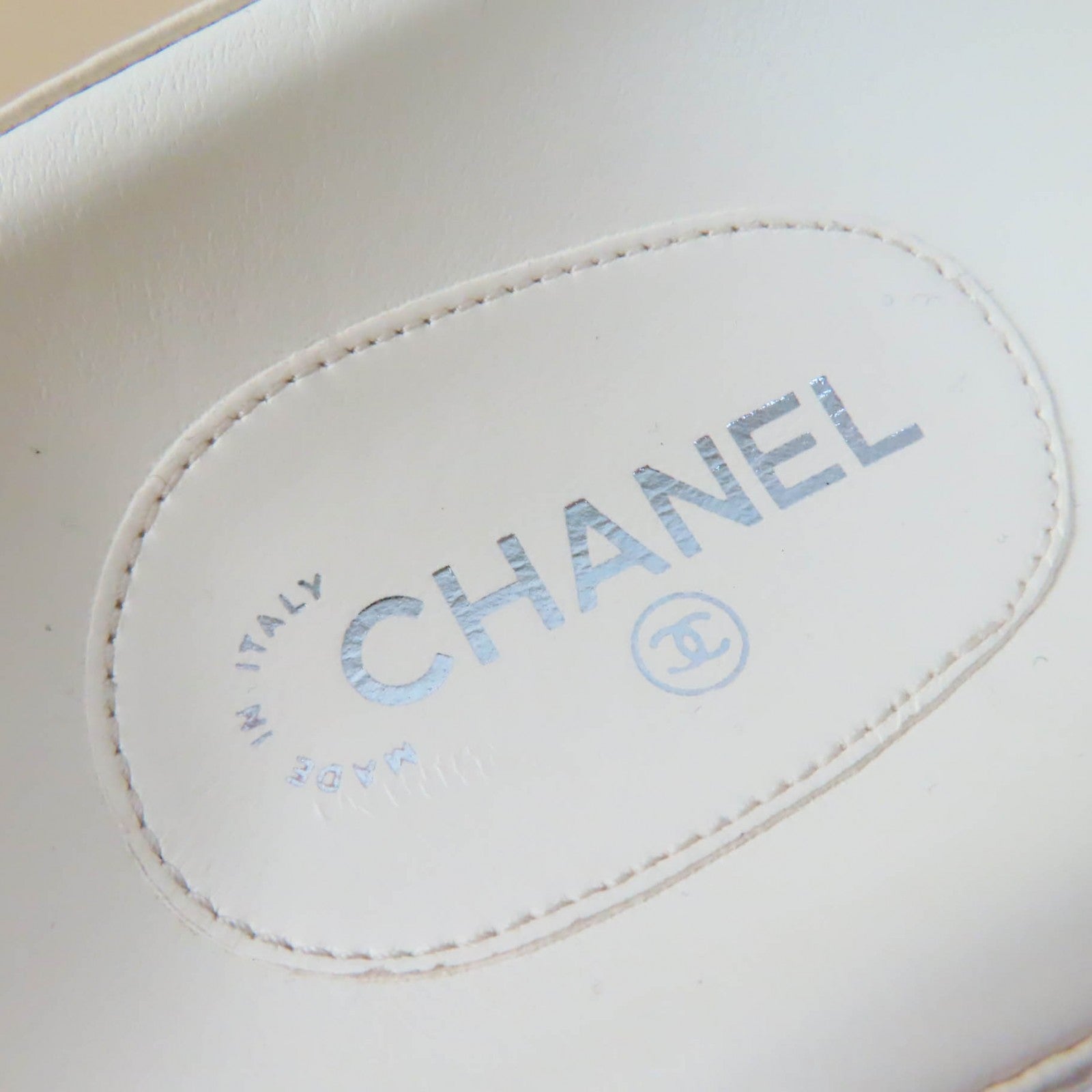 Chanel Logo Slide Sandals Leather Ivory 35