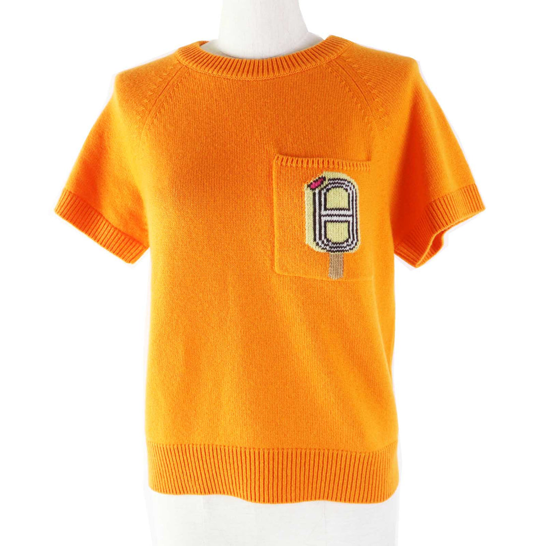 Hermes Cashmere Knit Top Orange 38 Women