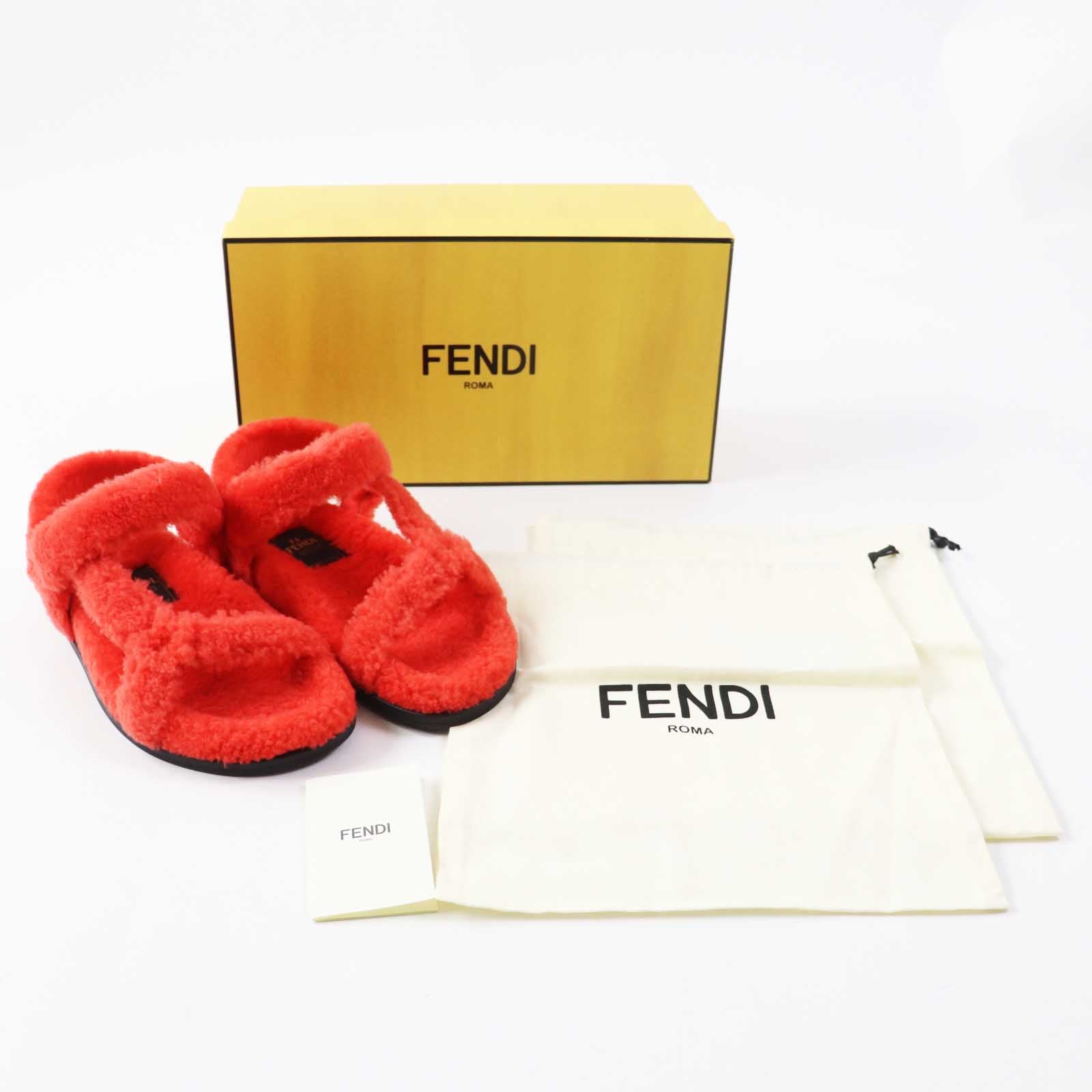 Fendi Skims Collaboration Zucca Sheep Fur Sandals