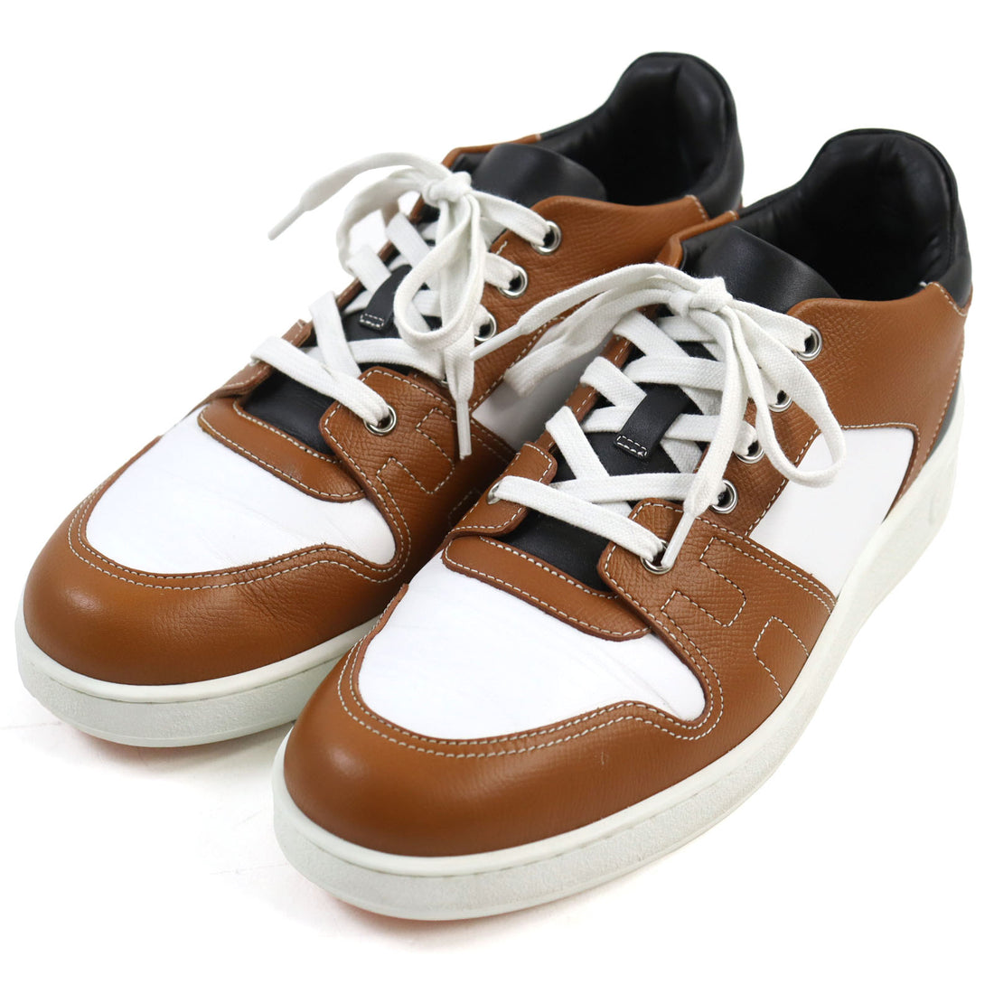 Hermes Leather H Logo Lace-up Sneakers